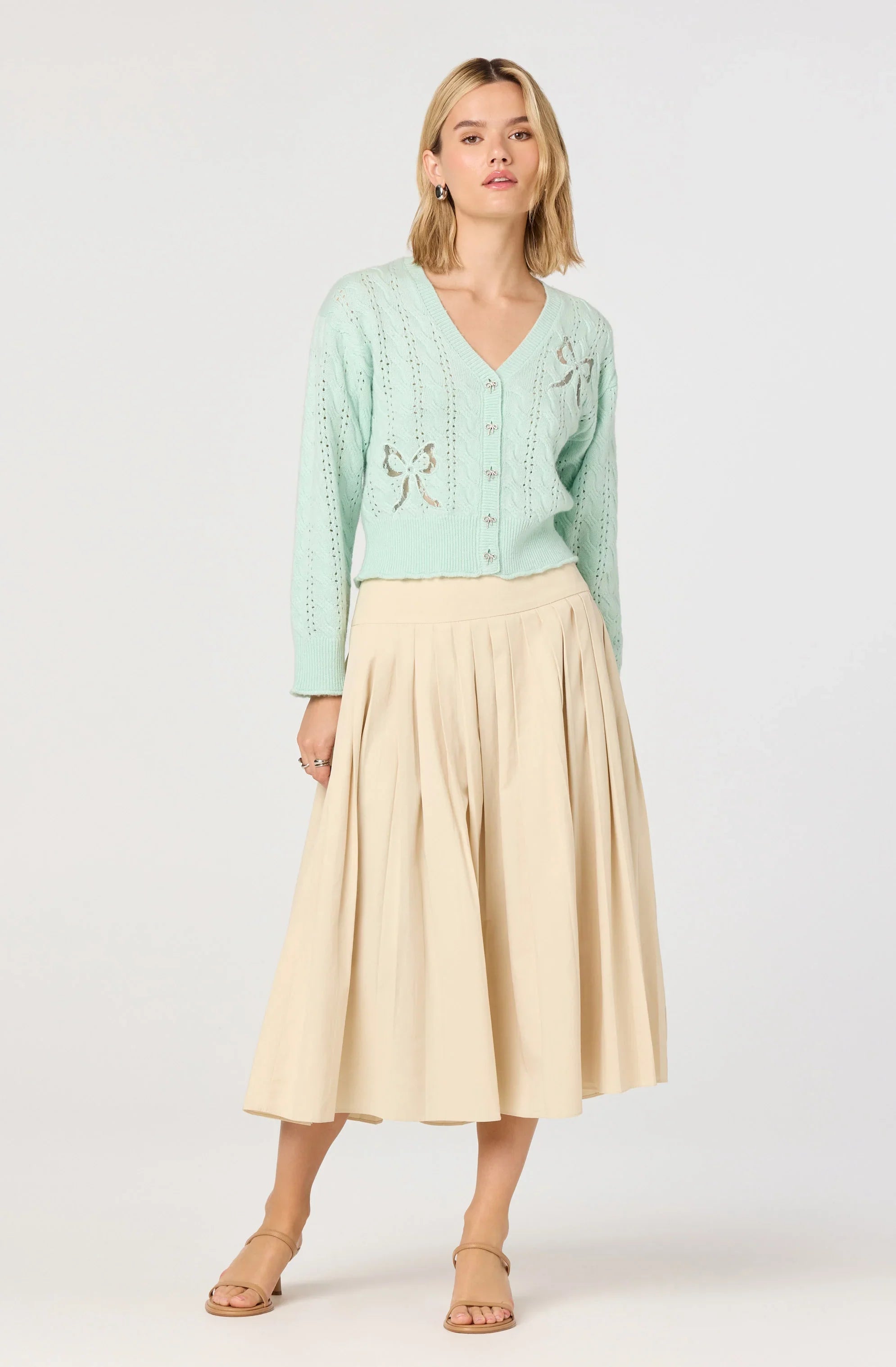 Inixyf Aubrianna Pleated Drop-Waist Midi Skirt