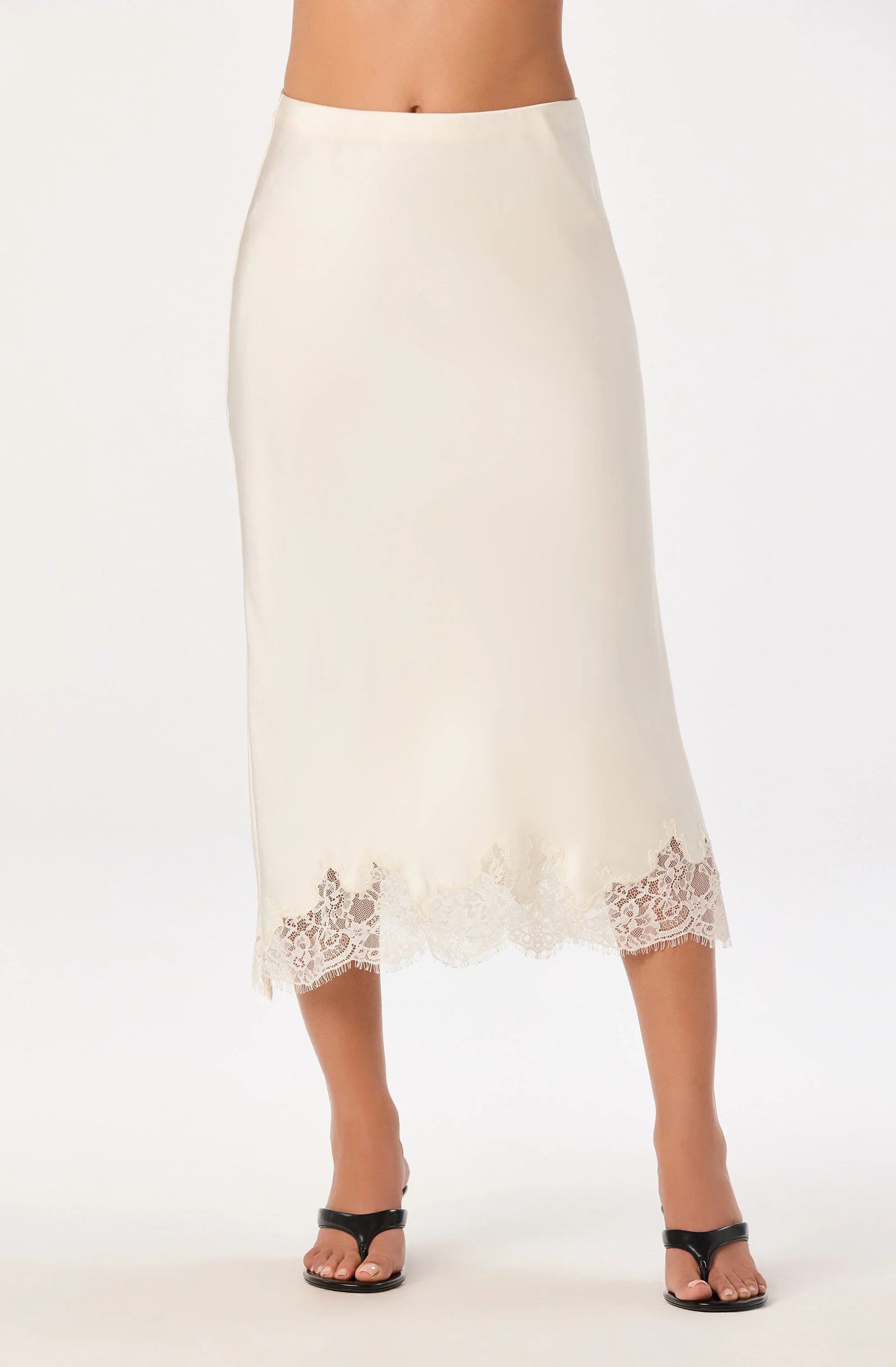 Inixyf Blossom Lace Hem Midi Skirt