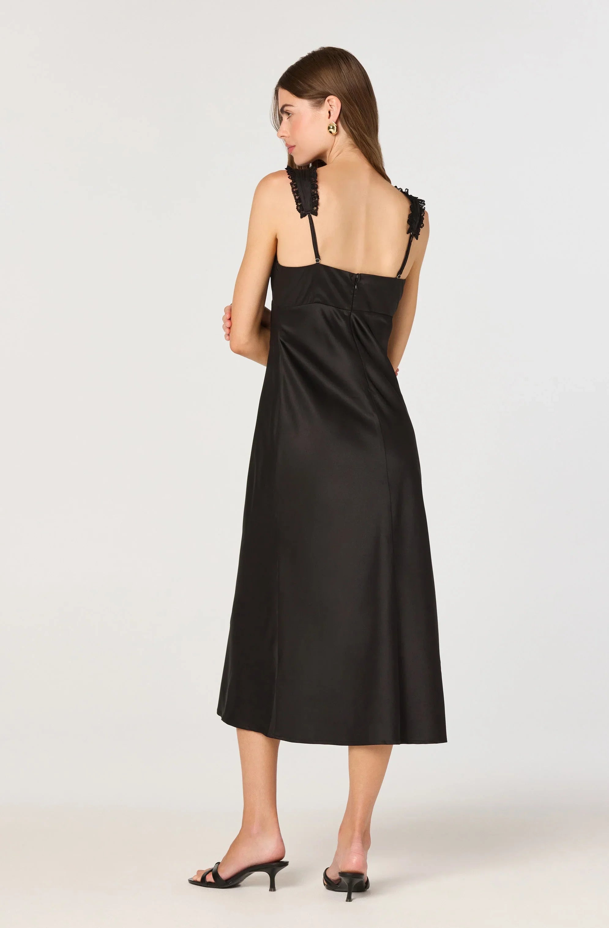 Lbruh Lace Trim Satin Slip Midi Dress