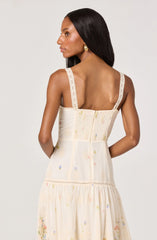 Inixyf Pellagia Embroidered Eyelet Tiered Midi Dress