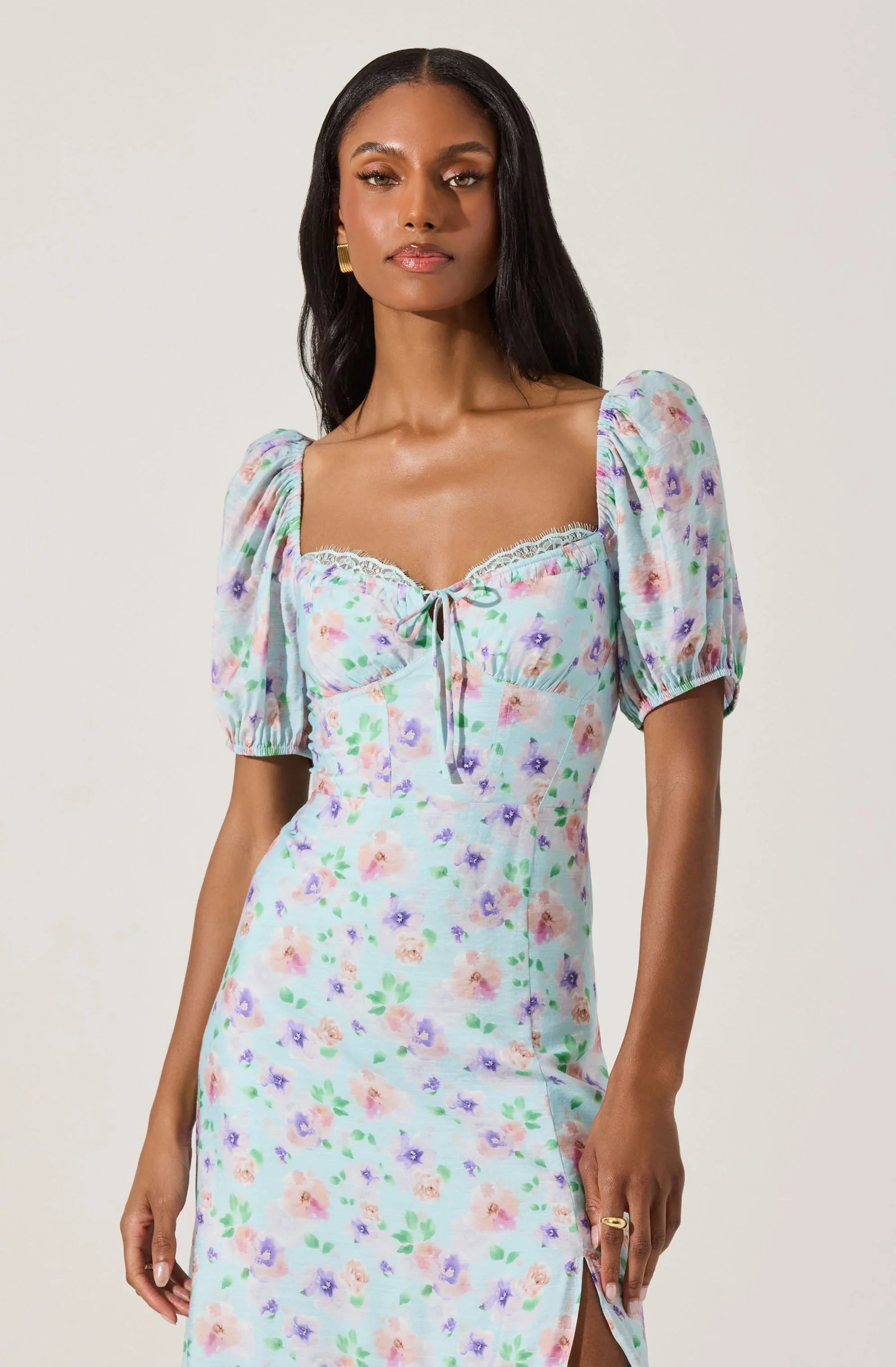 Lbruh Lace Trim Bustier Floral Midi Dress