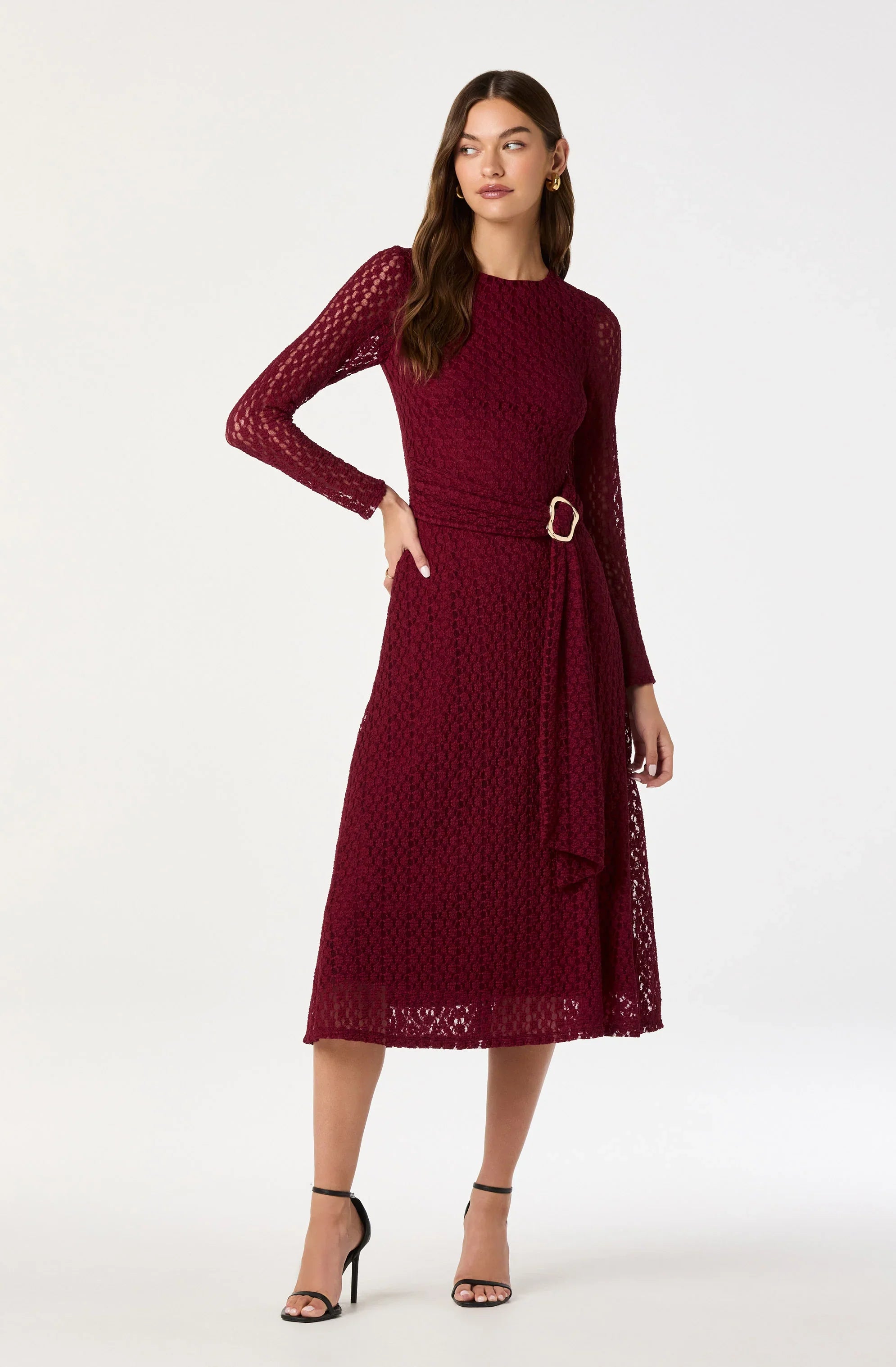 Lbruh Belted Lace Midi Dress