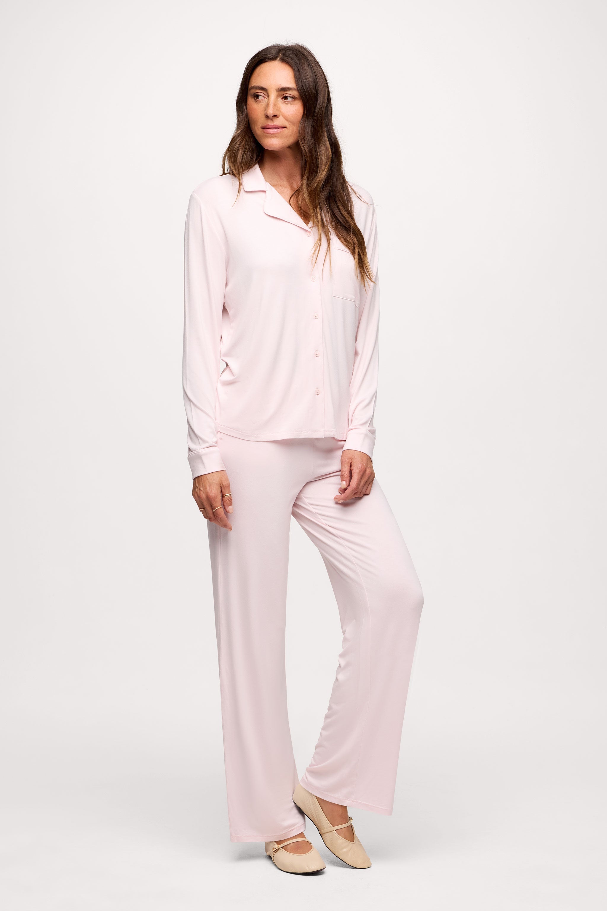 Long Sleeve Button-Up Pajama Shirt | Makeup