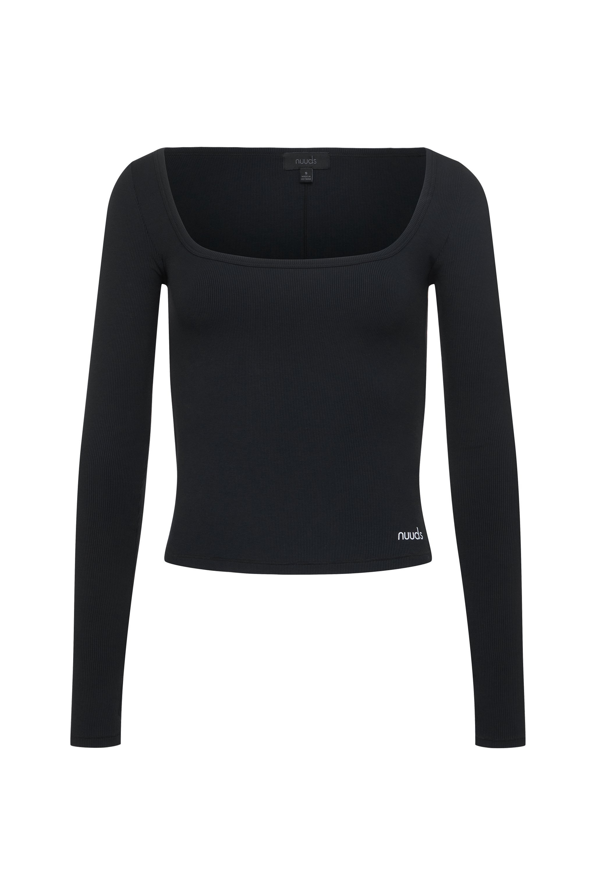 Sporty Rib Portrait Long Sleeve Top | Black