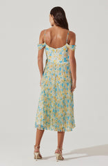 Lbruh Pleated Cold Shoulder Midi Dress