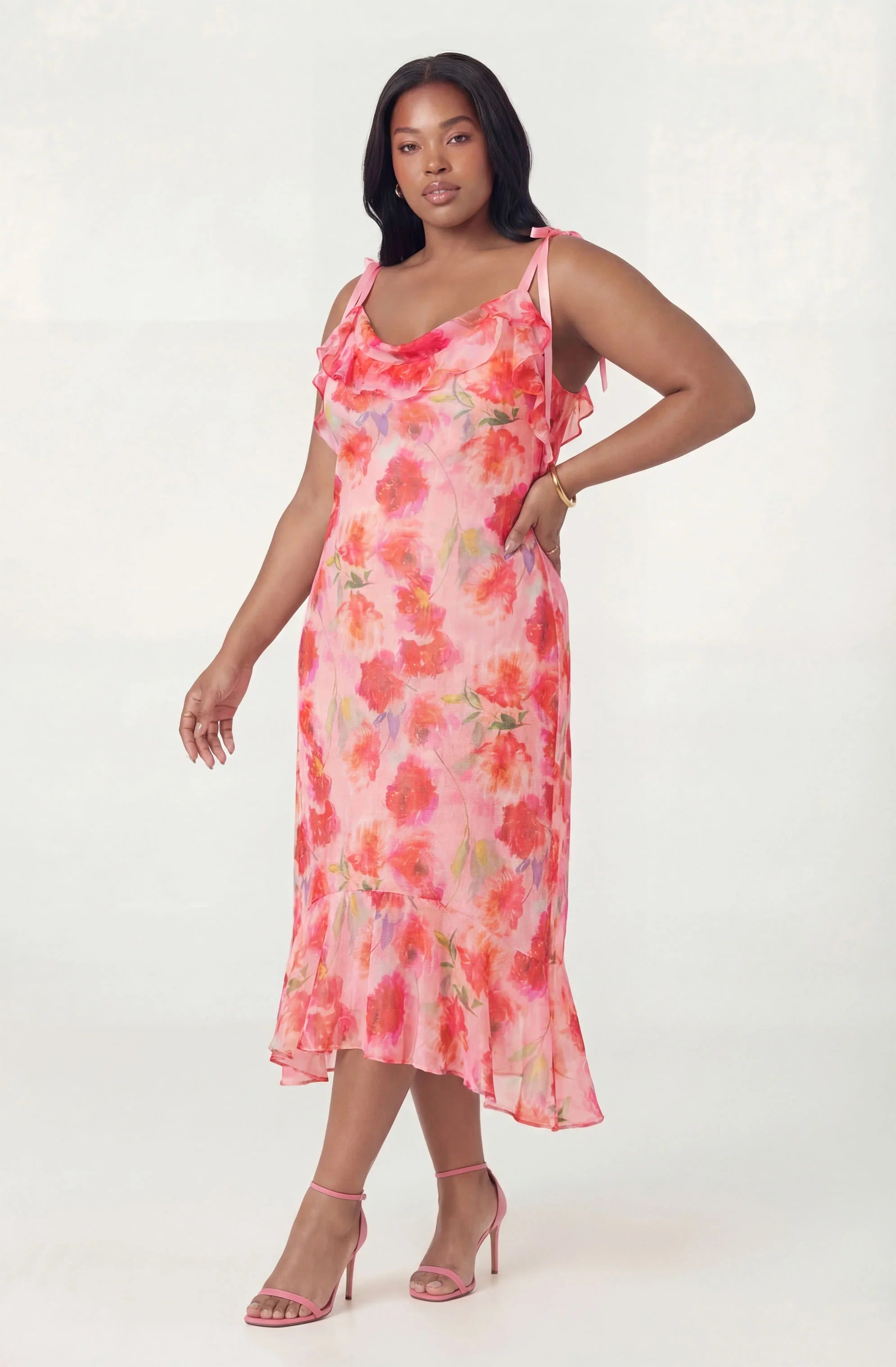 Inixyf Nissa Floral Ruffle Midi Dress