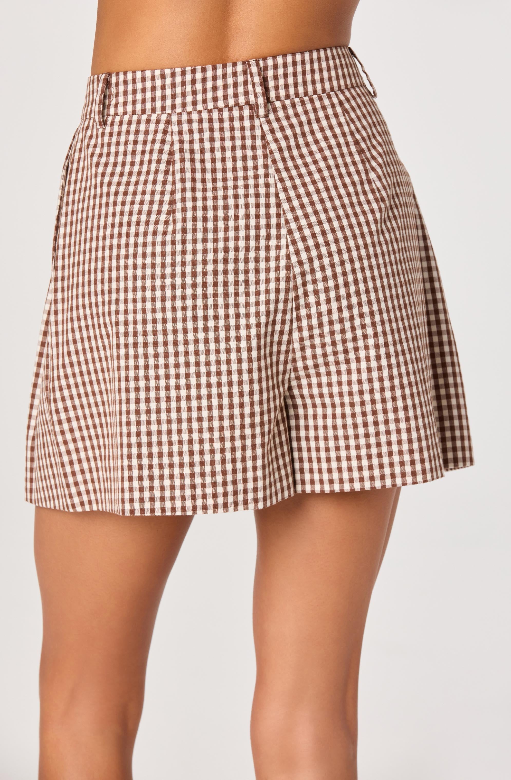 Inixyf Preston Gingham Pleated High-Rise Shorts