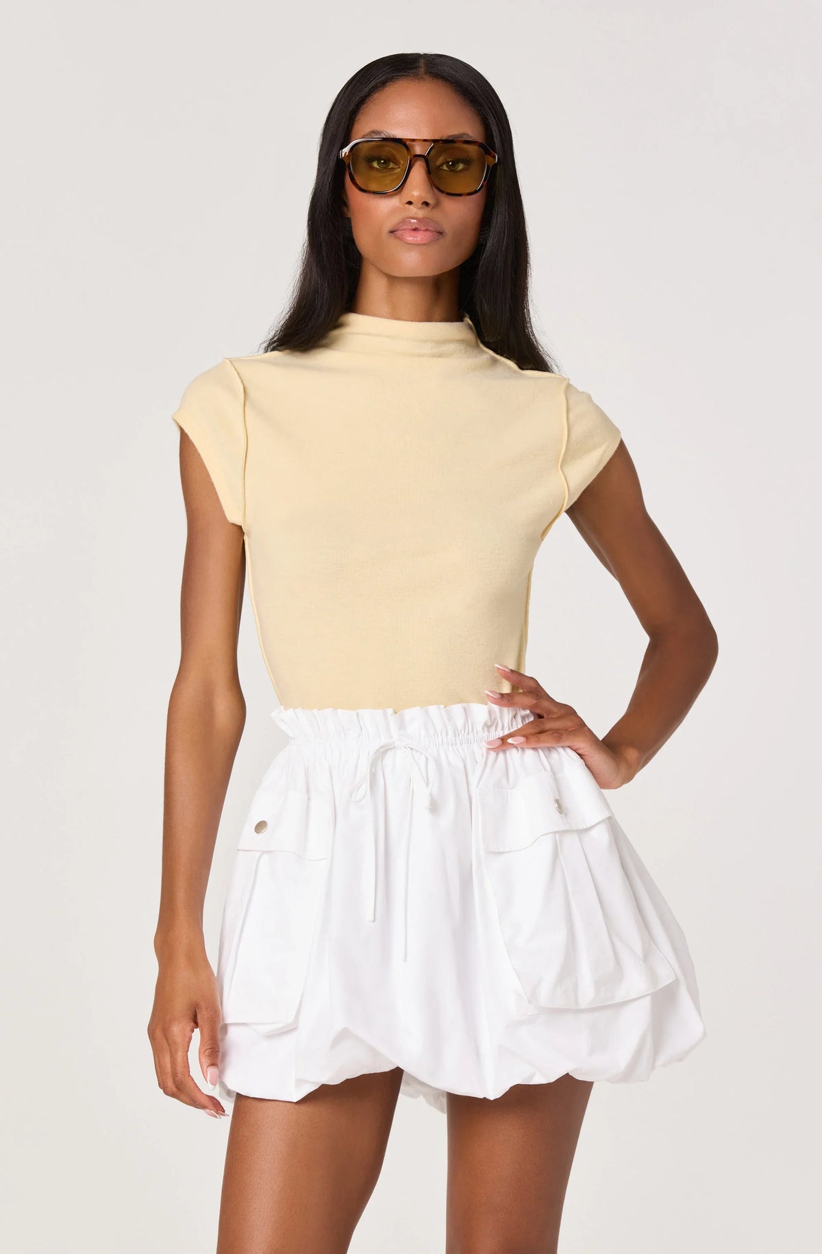 Inixyf Cydney Mockneck Cap Sleeve Top