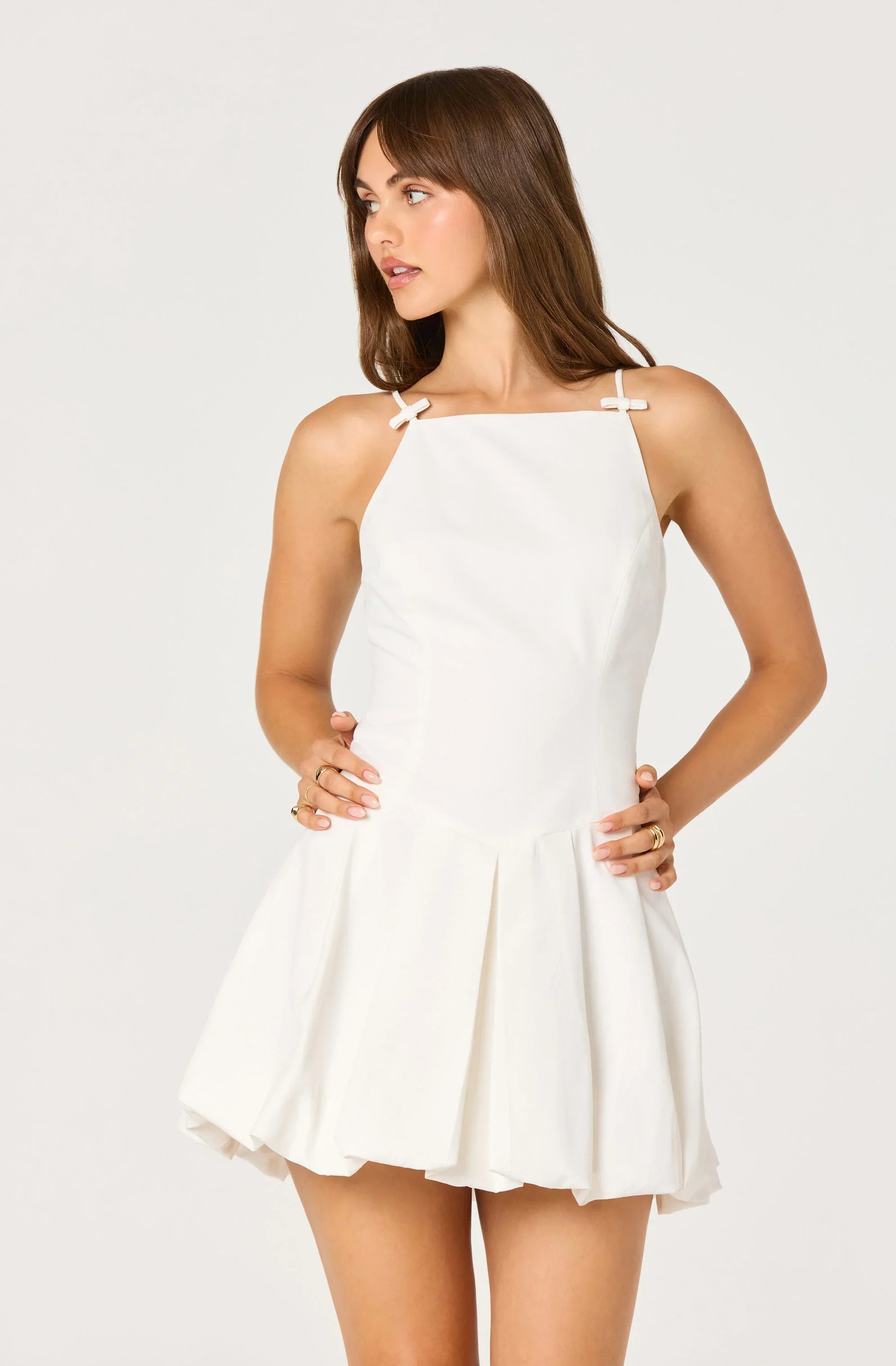 Inixyf Tionna Bow-Detail Apron Neck Bubble Mini Dress