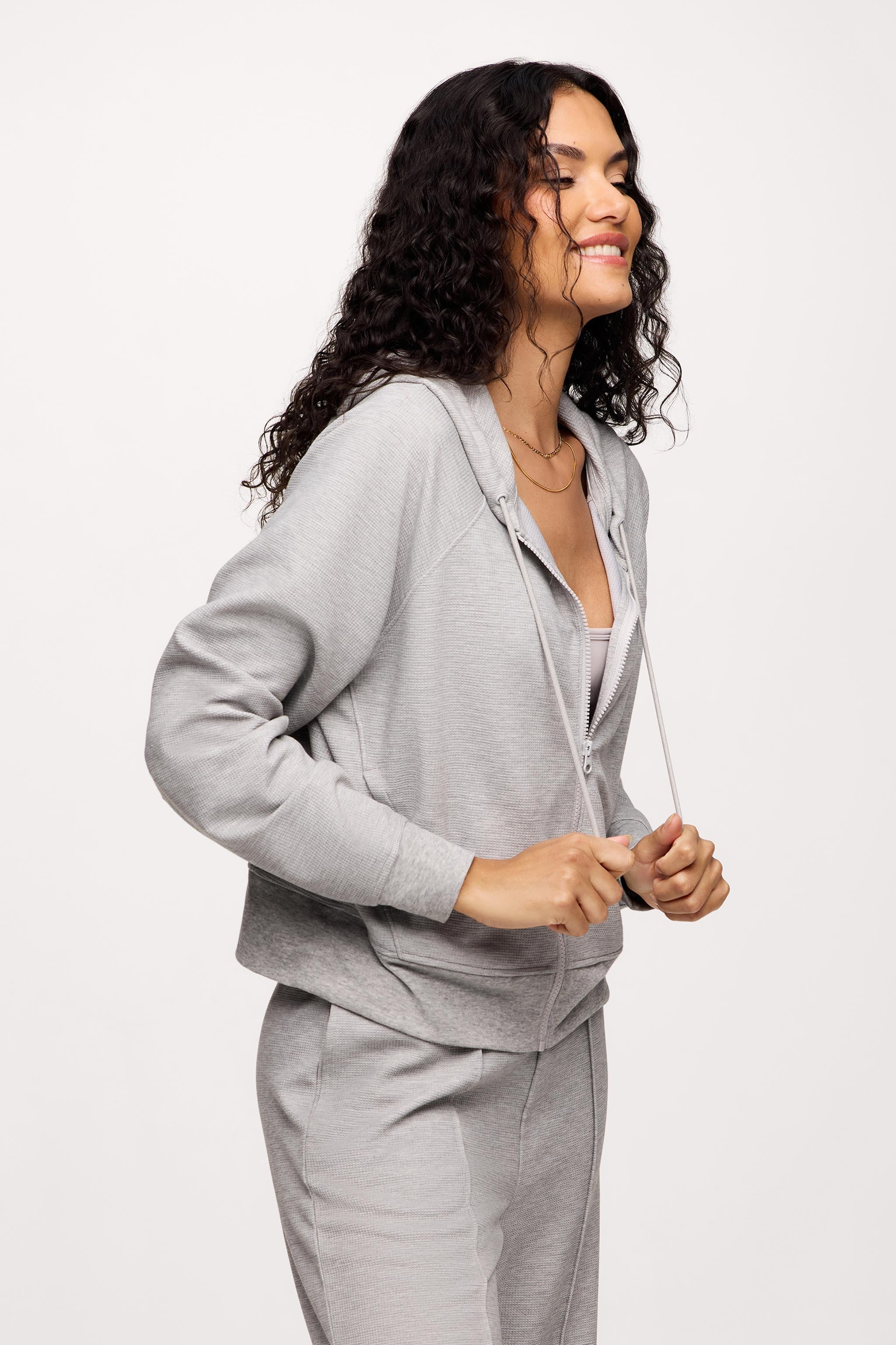 Performance Waffle Zip-Up Hoodie | Heather Grey