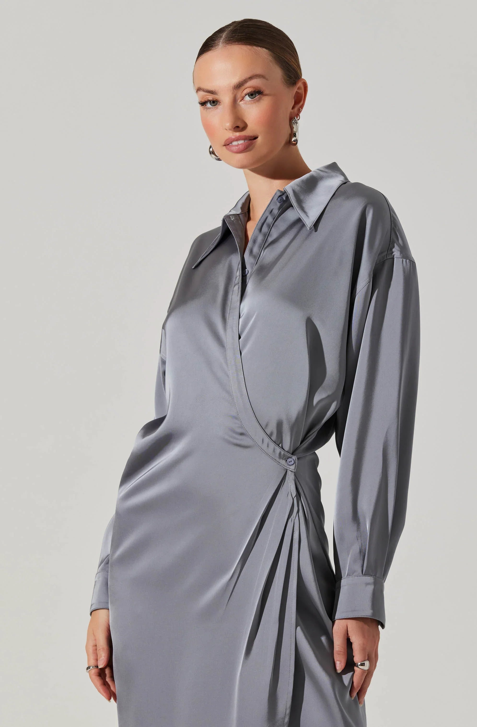 Lbruh Ira Satin Wrap Shirt Dress