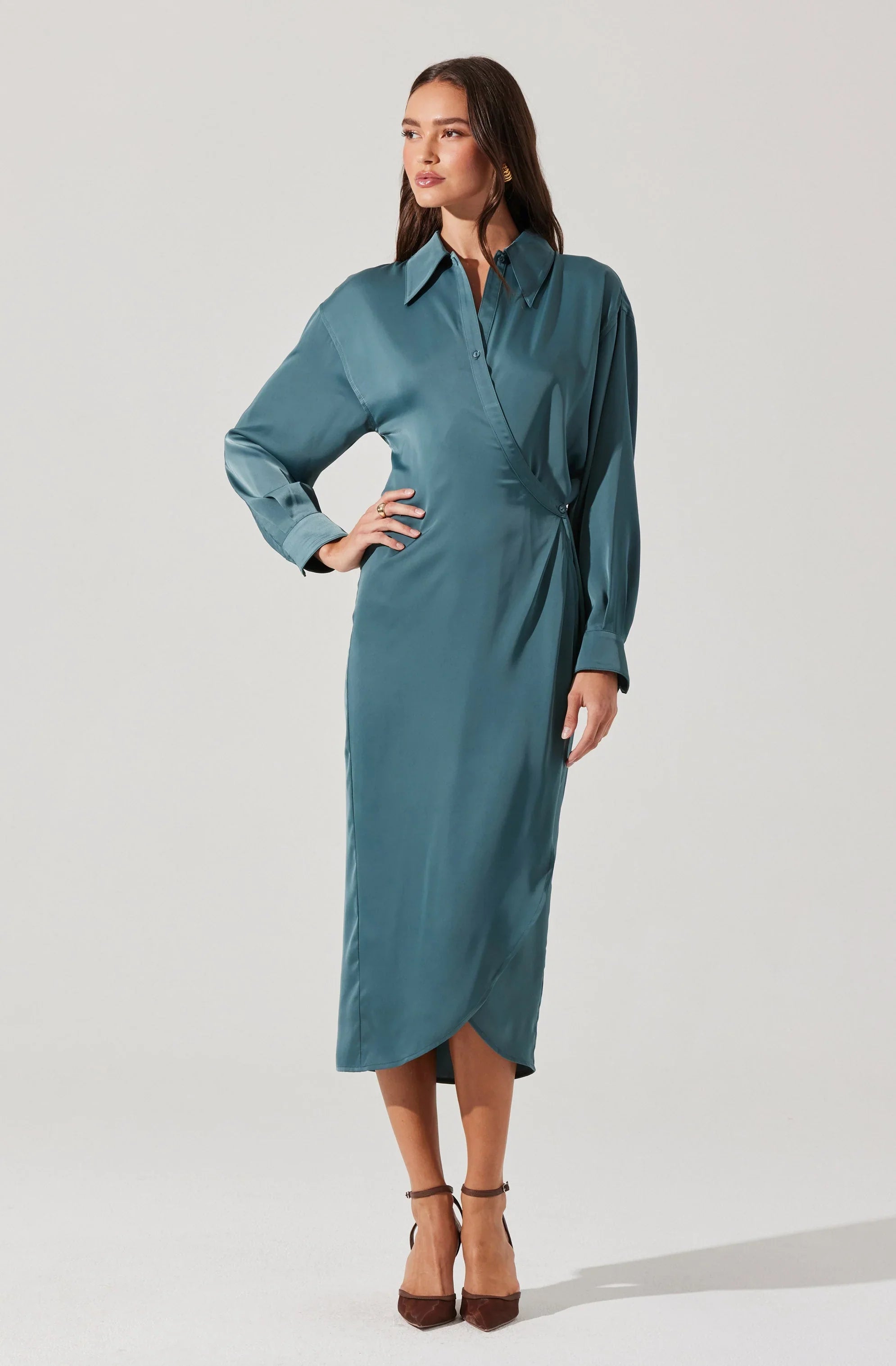 Lbruh Ira Satin Wrap Shirt Dress