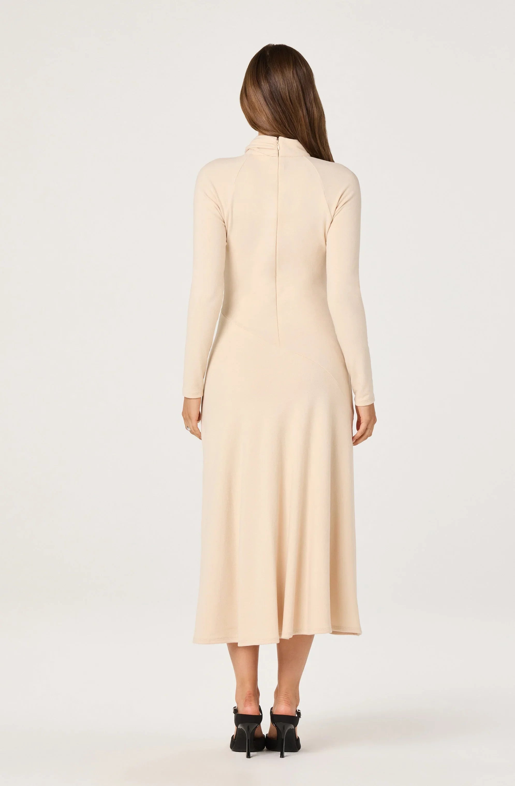 Lbruh Asymmetric Draped Mock Neck Midi Dress