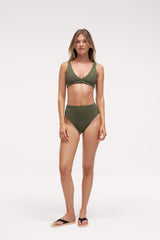 High Waist Bikini Bottom | Crispy Darkest Olive