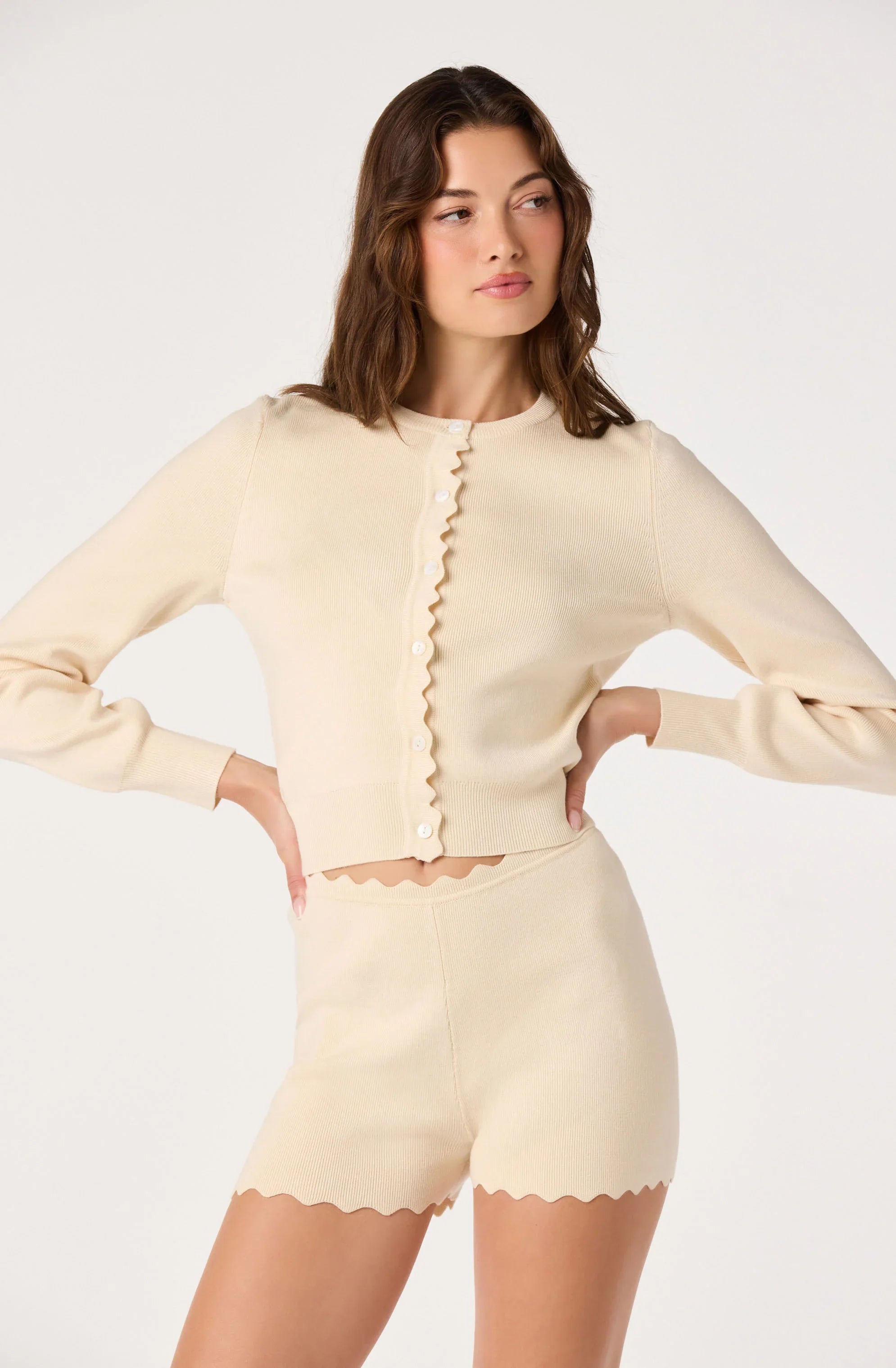 Inixyf Scalloped Trim Sweater Shorts