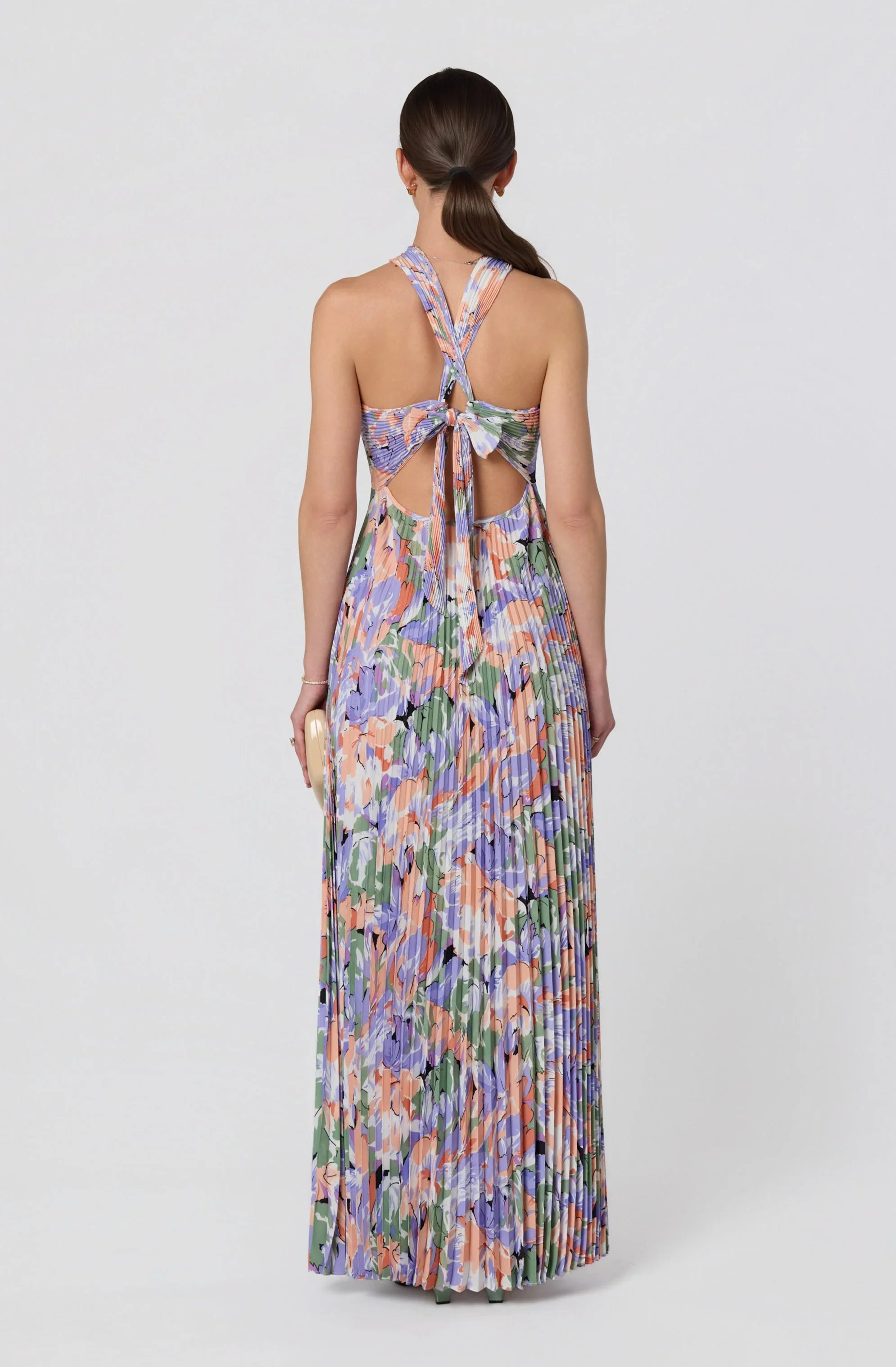 Inixyf Samantha Floral Halter Pleated Gown