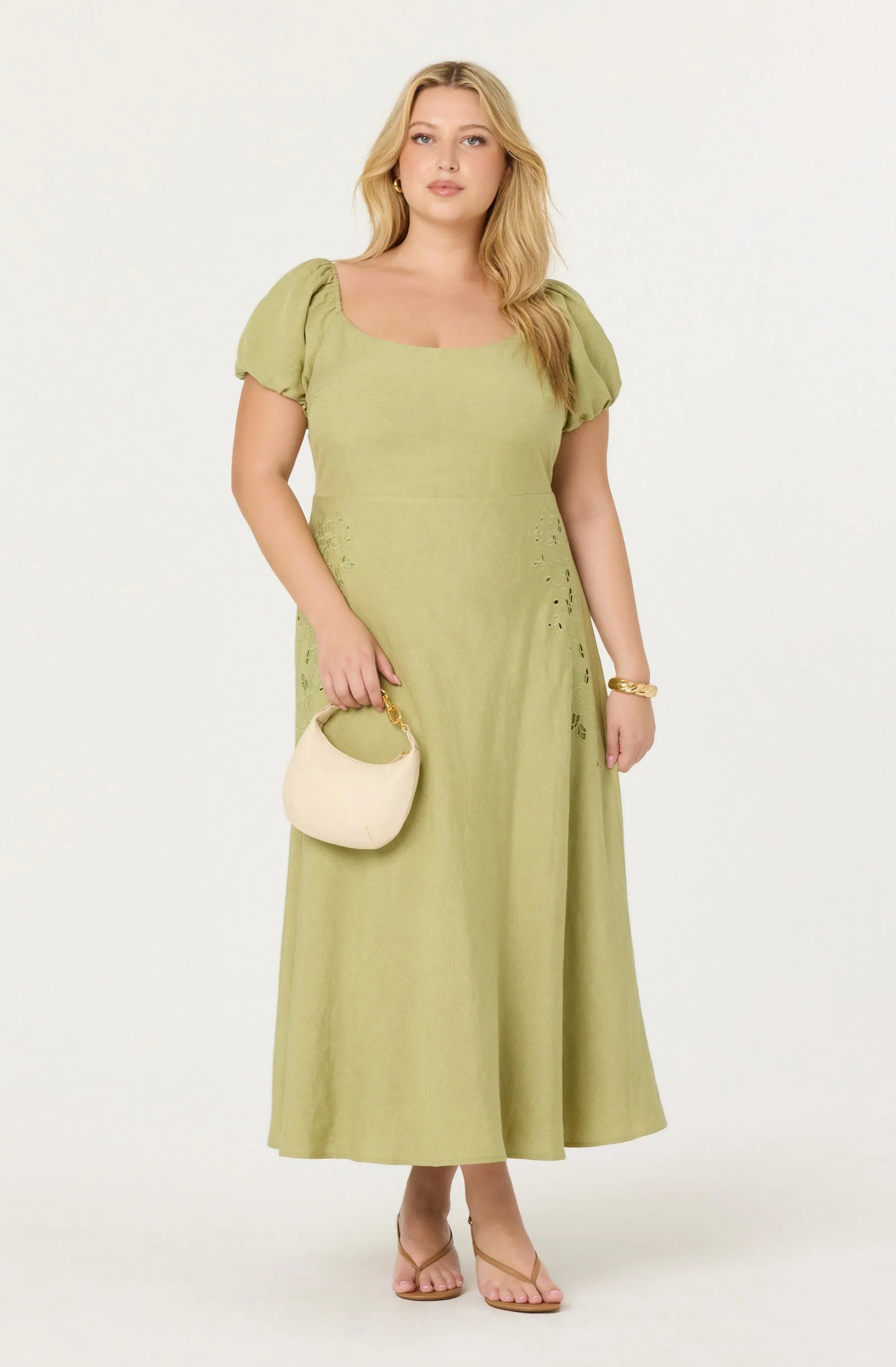 Lbruh Leocadia Embroidered Puff Sleeve Midi Dress