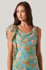 Lbruh Isabelle Ruffled Cowl Neck Floral Midi Dress