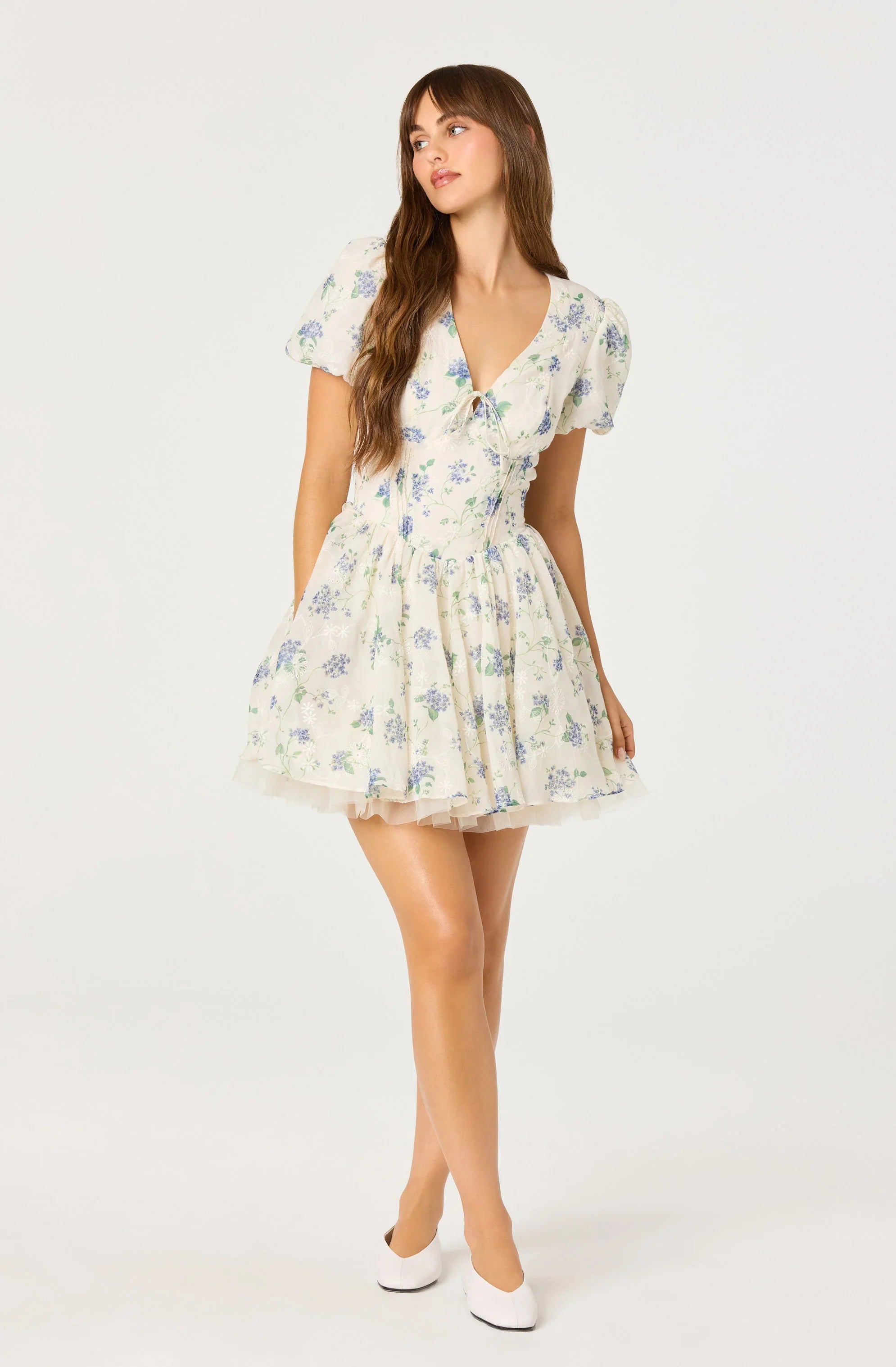Inixyf Sommer Floral Puff Sleeve Mini Dress