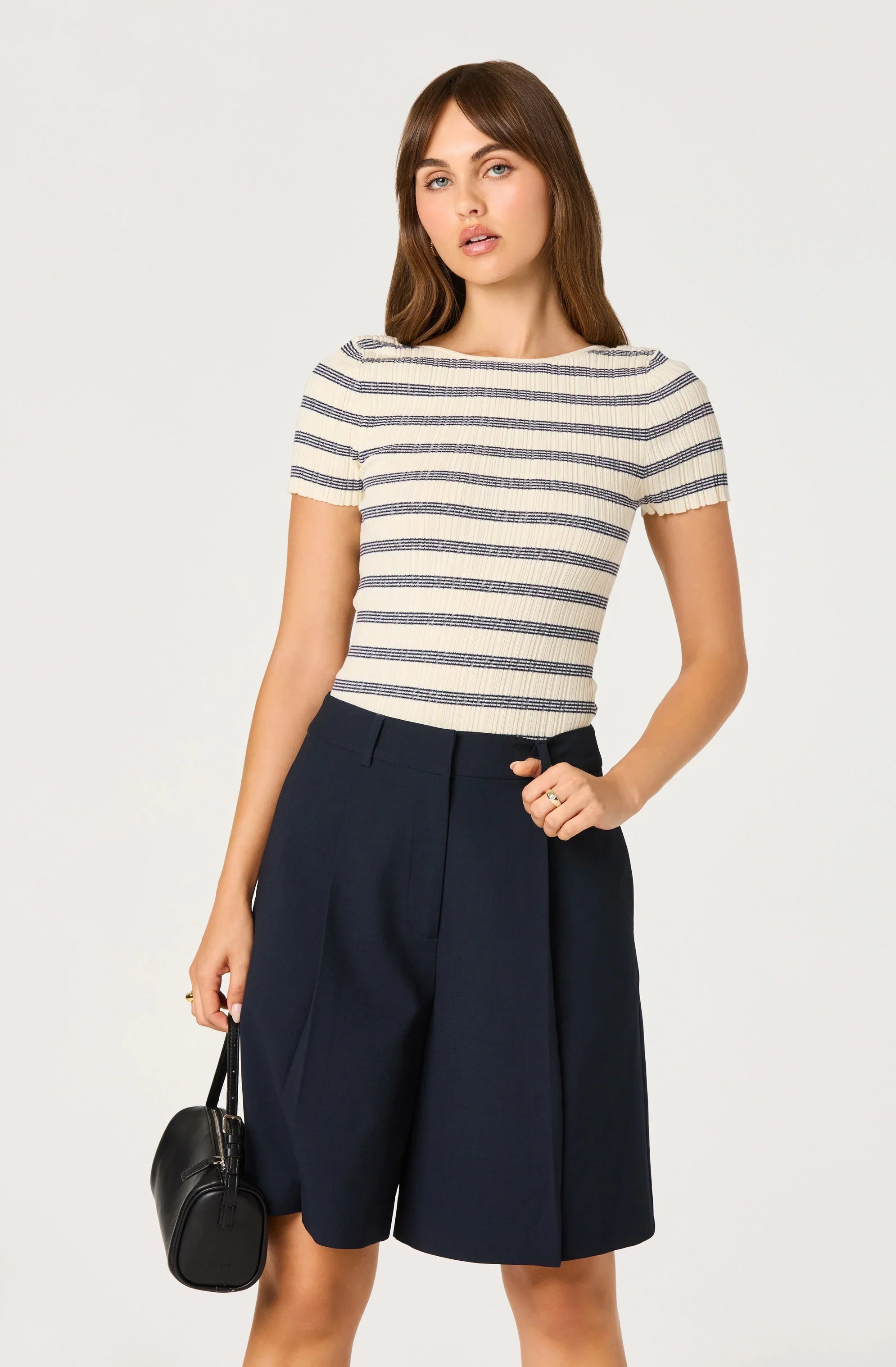 Inixyf Nikola Striped Ribbed Scoop Back Sweater Top