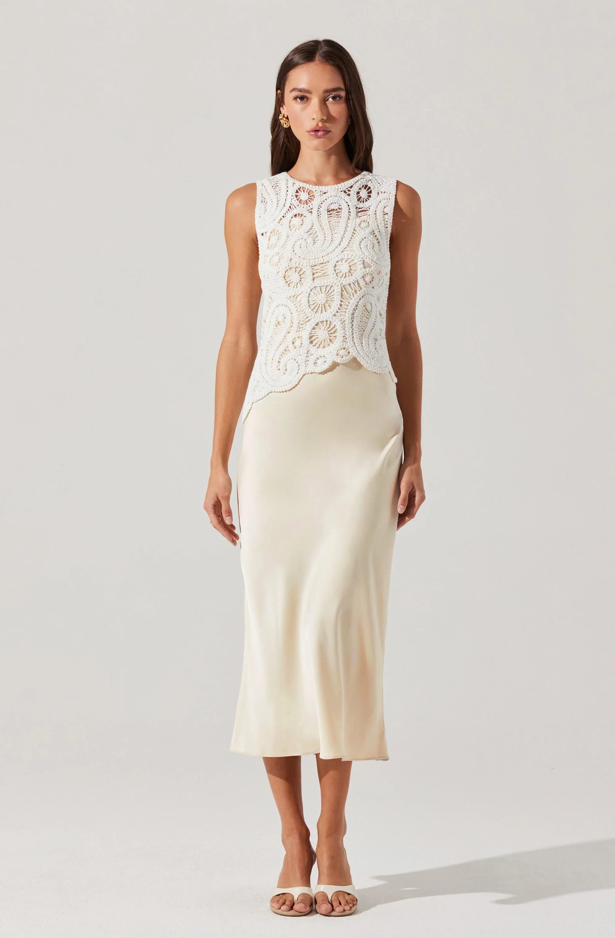 Lbruh Martina Crochet-Layered Satin Dress