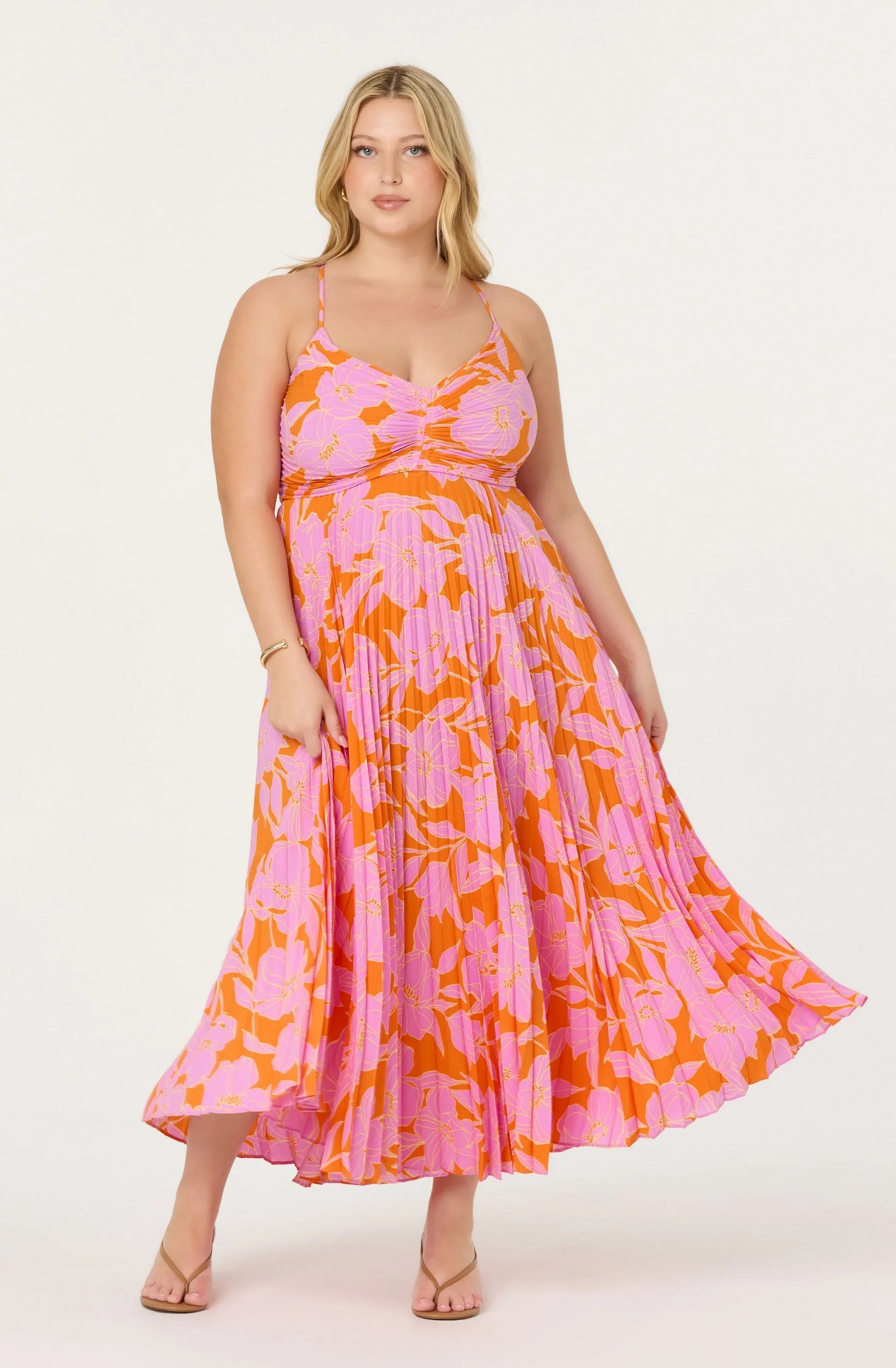 Inixyf Blythe Floral Plisse Midi Dress
