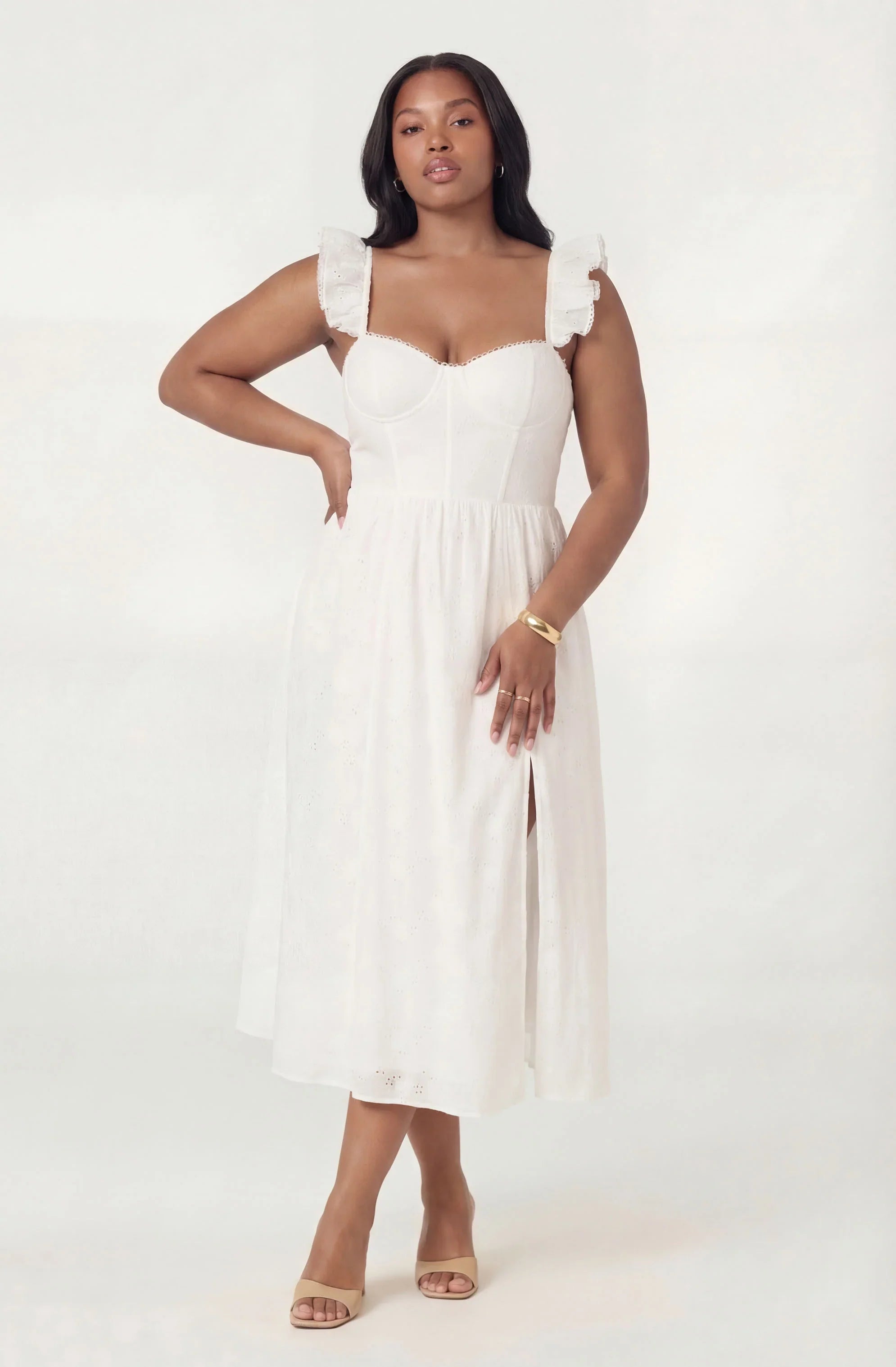 Inixyf Wedelia Ruffle Strap Eyelet Corset Midi Dress