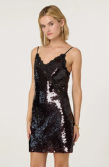 Lbruh Lexy Lace Trim Sequin Mini Dress