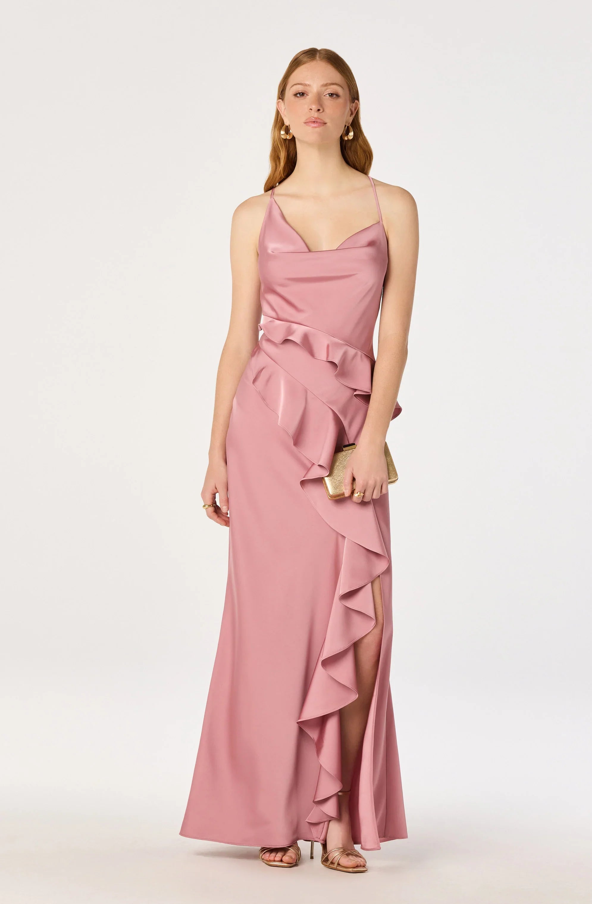 Inixyf Adelina Satin Ruffle Maxi Dress
