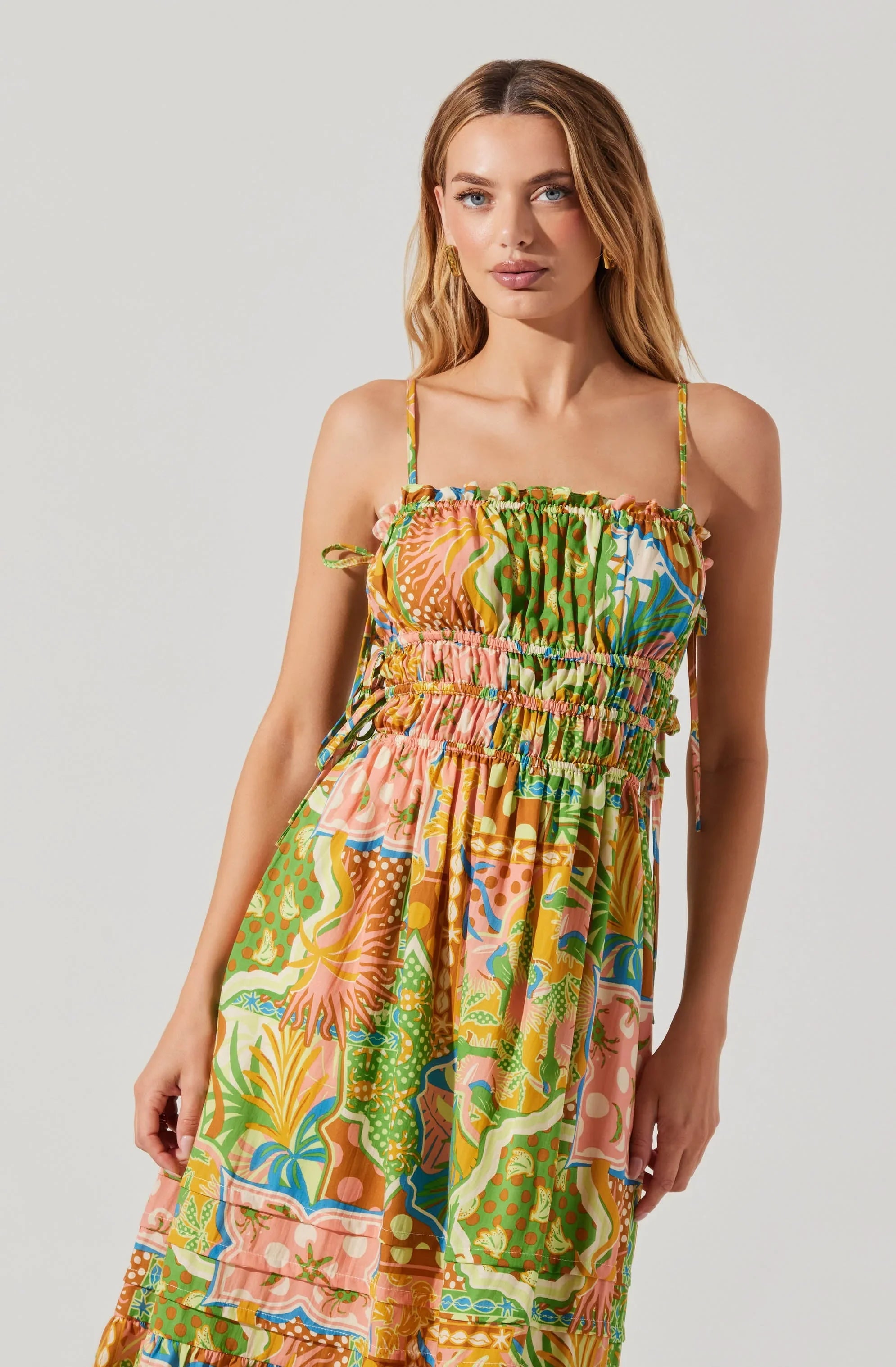 Lbruh Elisabeth Printed Shirred Midi Dress