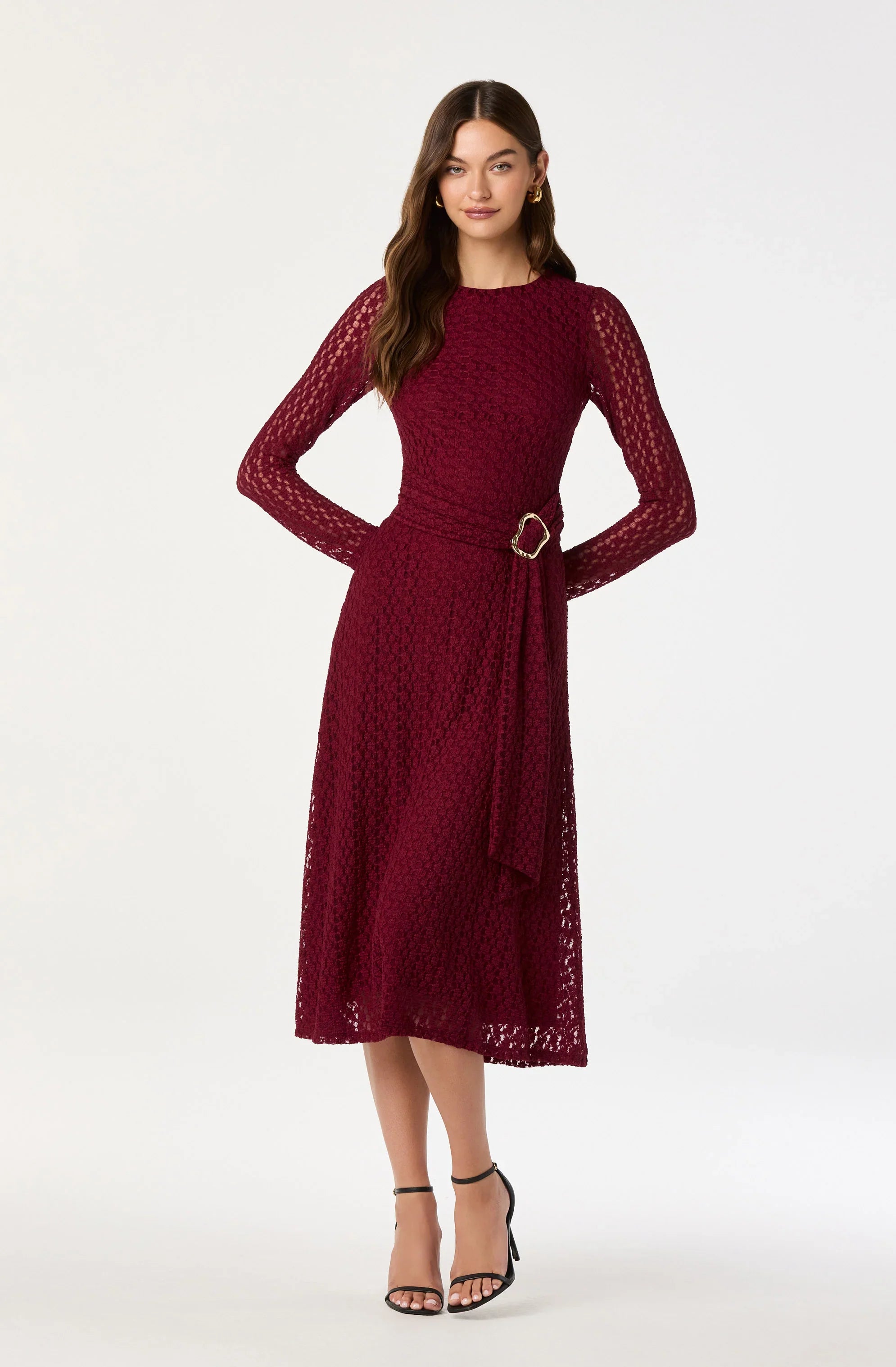 Lbruh Belted Lace Midi Dress
