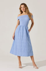 Lbruh Off Shoulder Eyelet Midi Dress