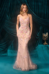 A1500 - Floral Beaded Fitted Gown - Andrea & Leo