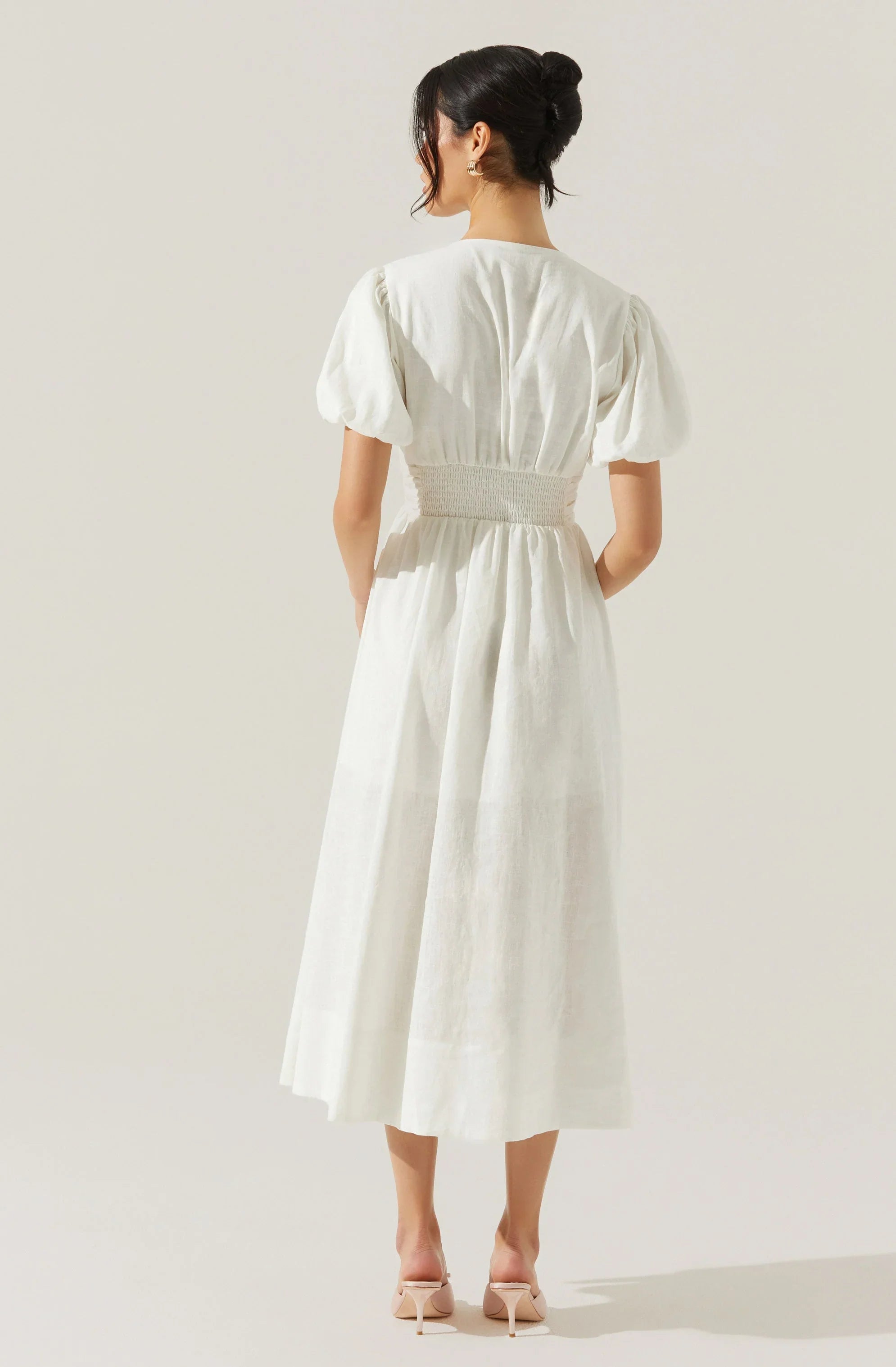 Lbruh Citrine Linen Bow Front Midi Dress