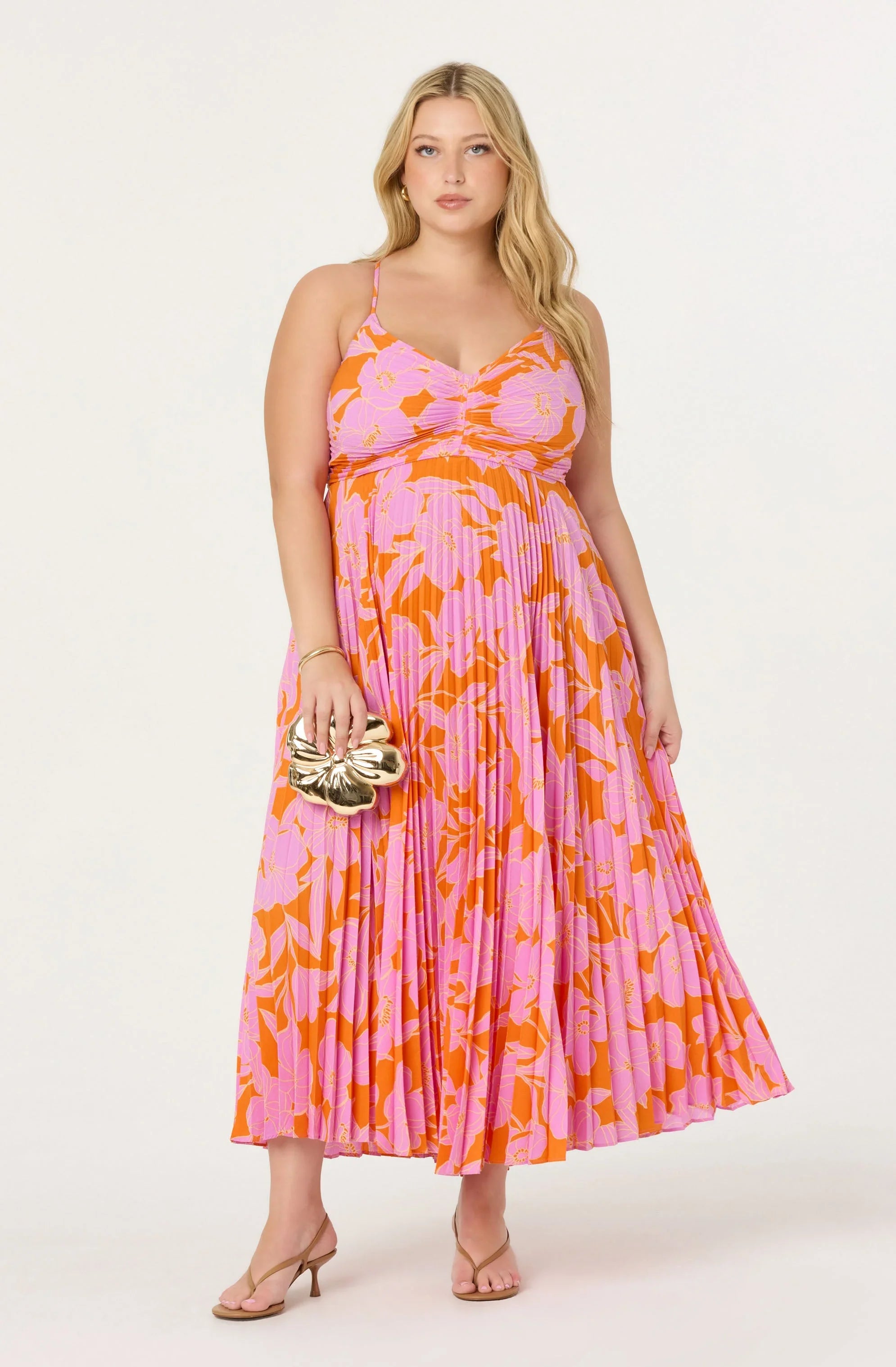 Inixyf Blythe Floral Plisse Midi Dress