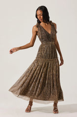 Lbruh Desma Metallic V-Neck Maxi Dress
