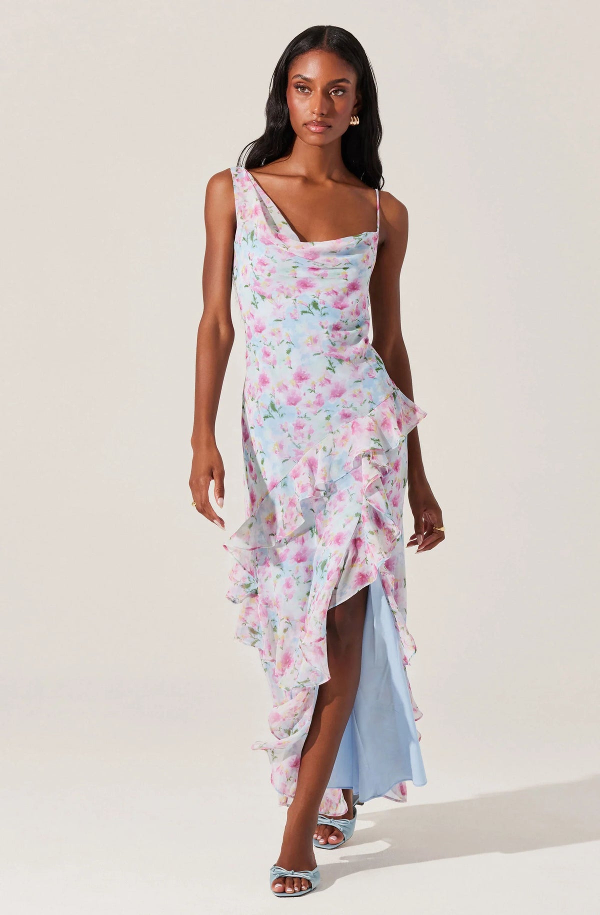 Lbruh Levina Asymmetric Floral Ruffle Maxi Dress