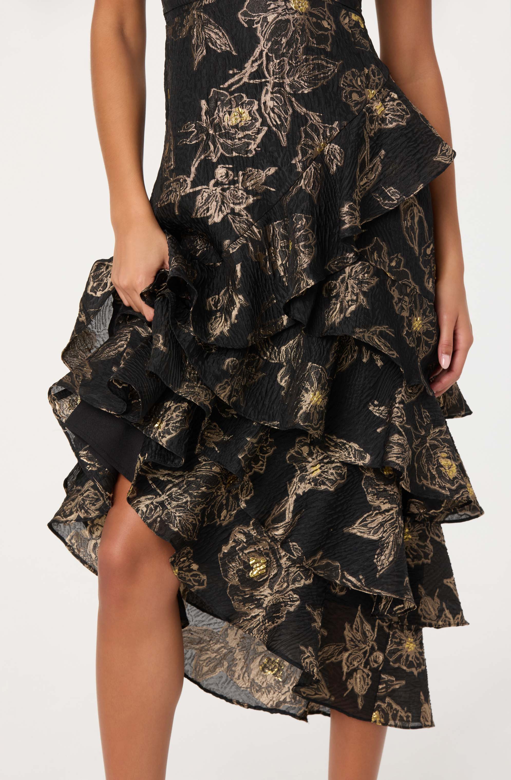 Lbruh Marysia Strapless Metallic Floral Midi Dress