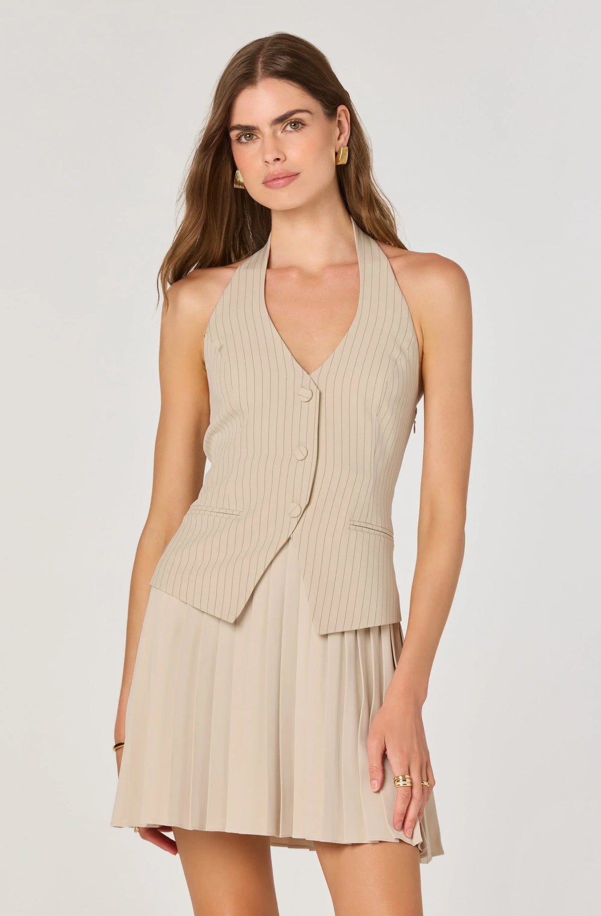 Lbruh Halter Vest Pleated Mini Dress