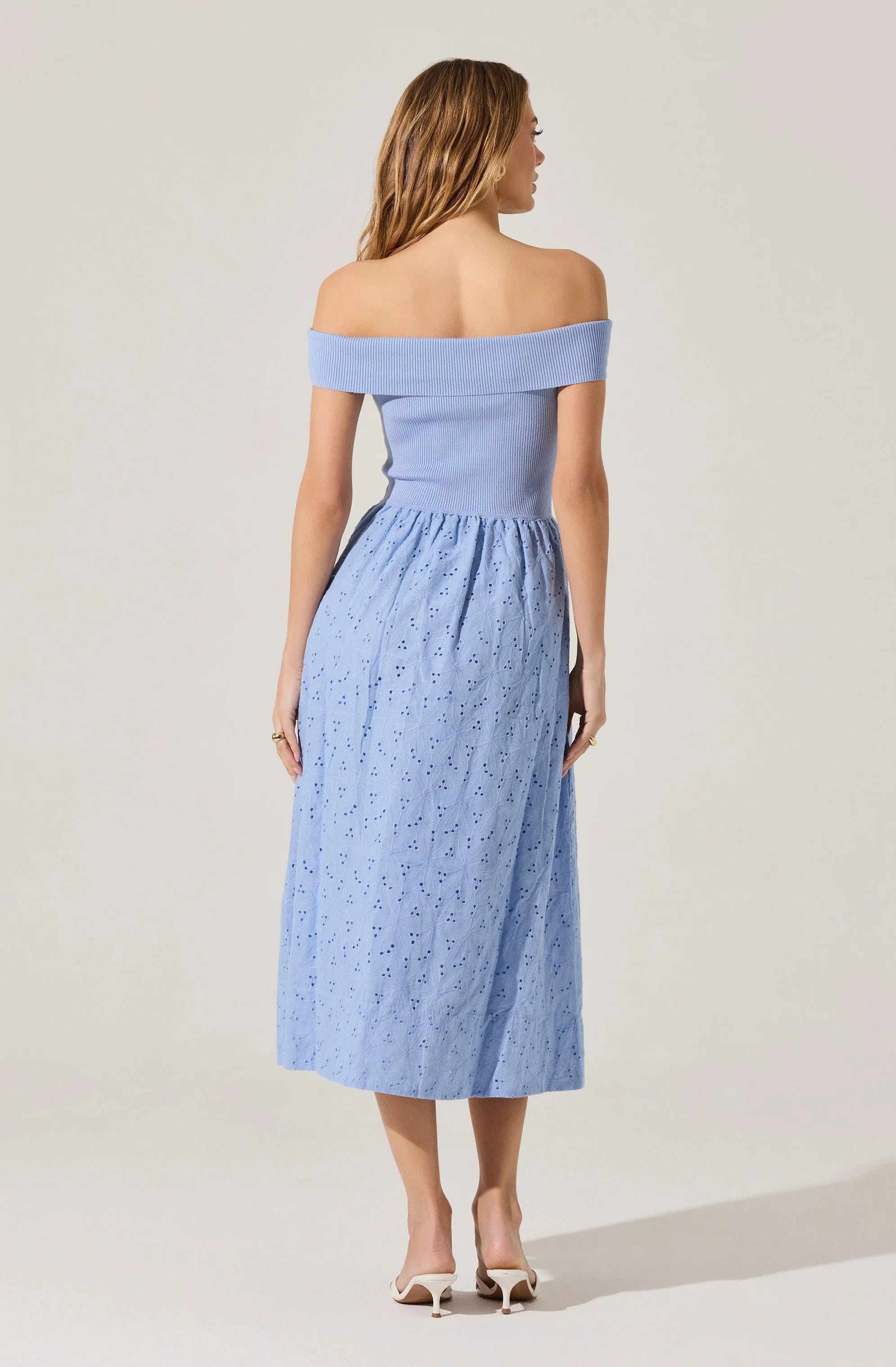 Lbruh Off Shoulder Eyelet Midi Dress