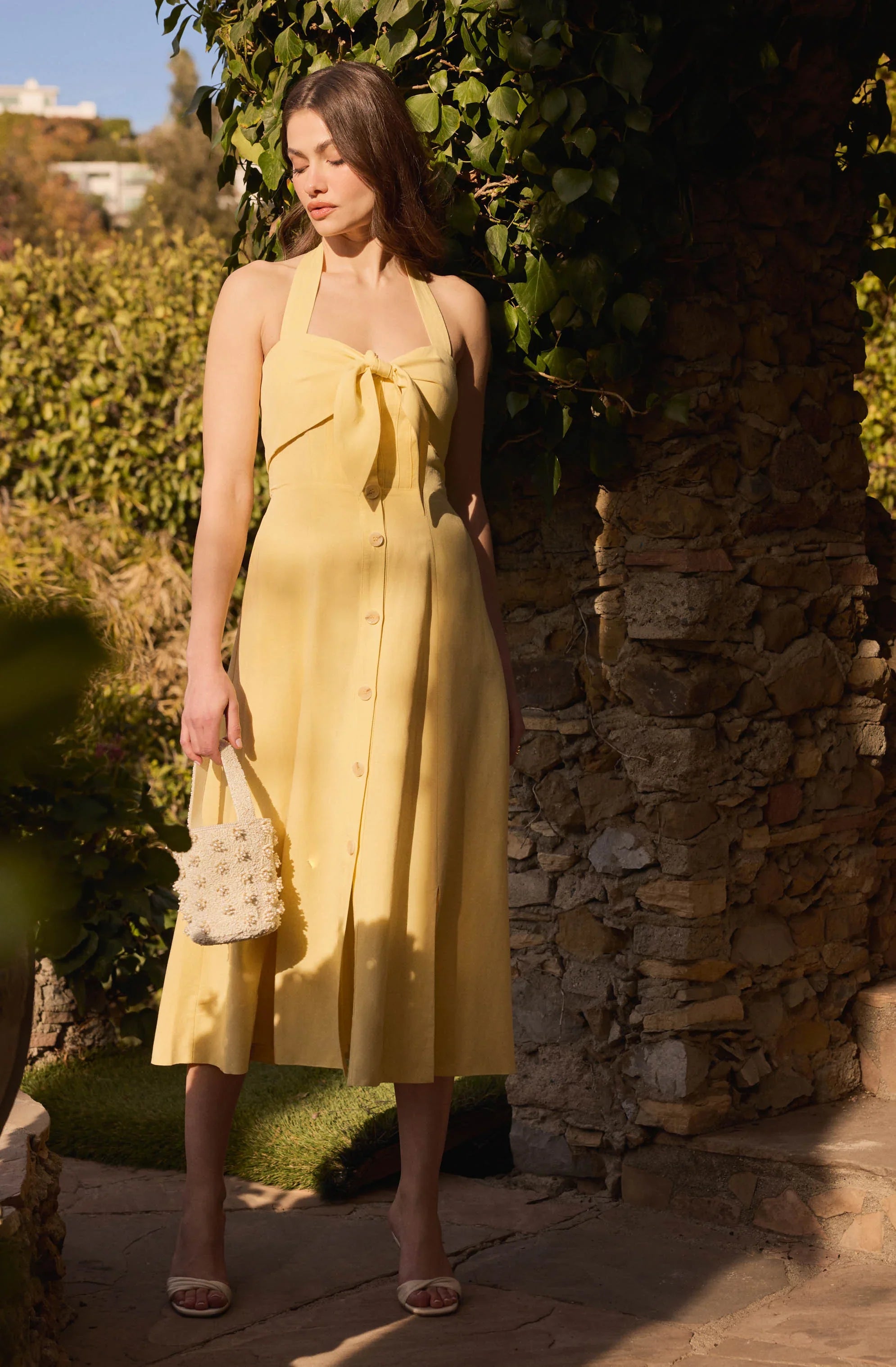 Lbruh Katherine Linen-Blend Halter Midi Dress