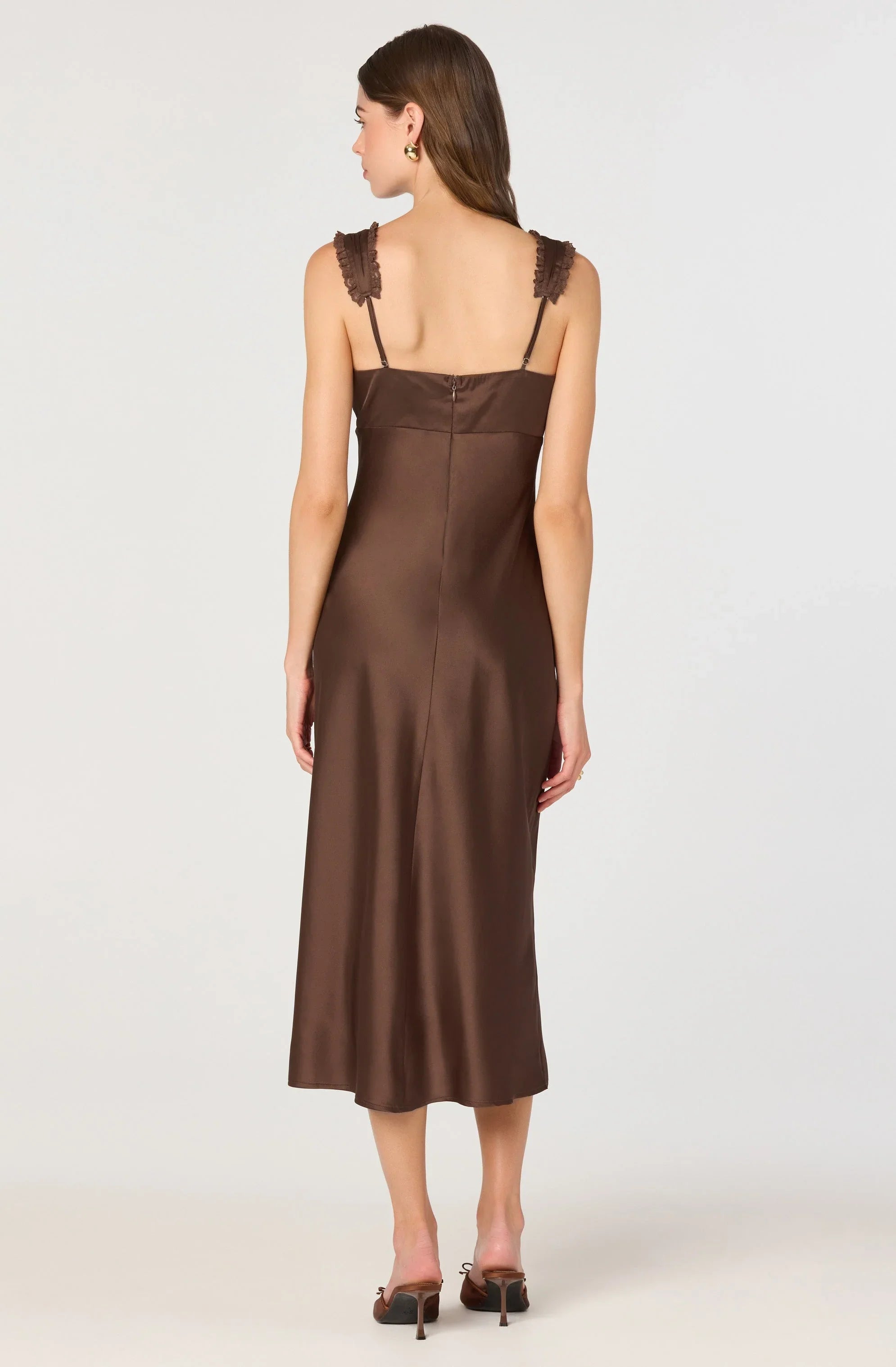 Lbruh Lace Trim Satin Slip Midi Dress
