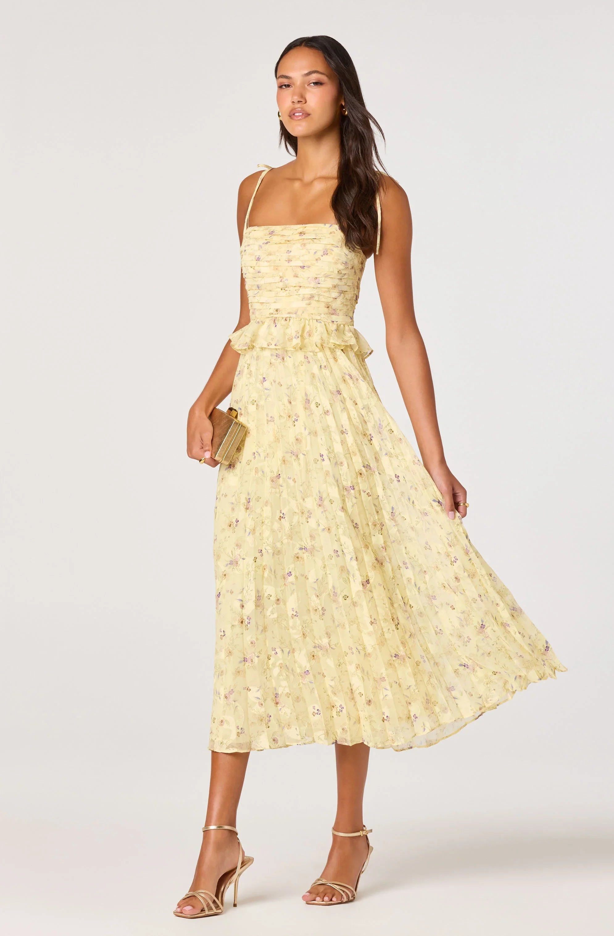 Inixyf Emerys Pleated Floral Midi Dress
