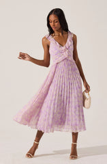Lbruh Floral Ruffle Pleated Midi Dress
