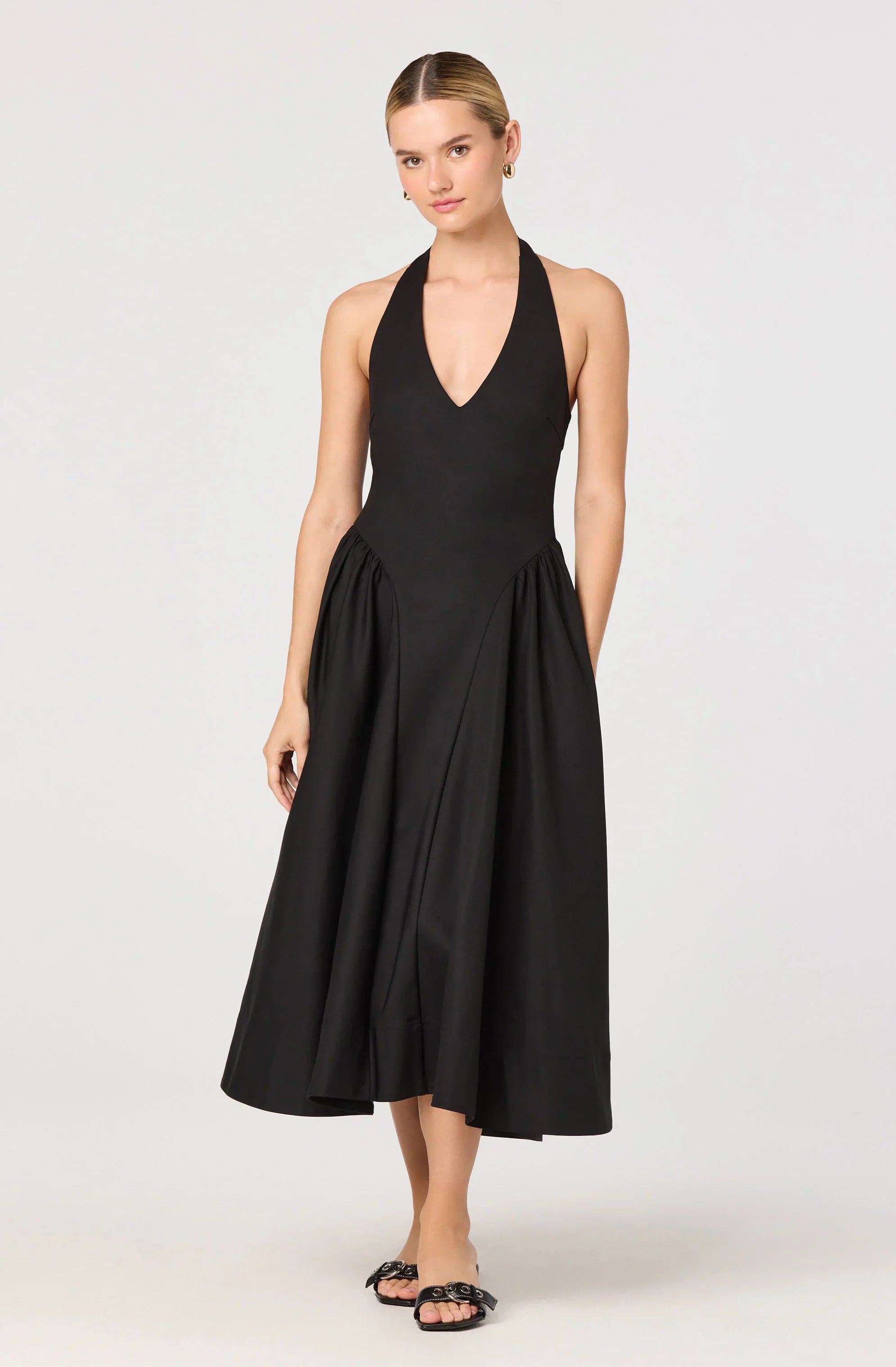 Inixyf Meana Halter Plunge Drop-Waist Midi Dress