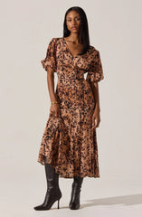 Lbruh Lavena V-Neck Puff Sleeve Midi Dress