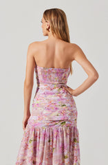 Lbruh Estefany Strapless Pleated Floral Maxi Dress