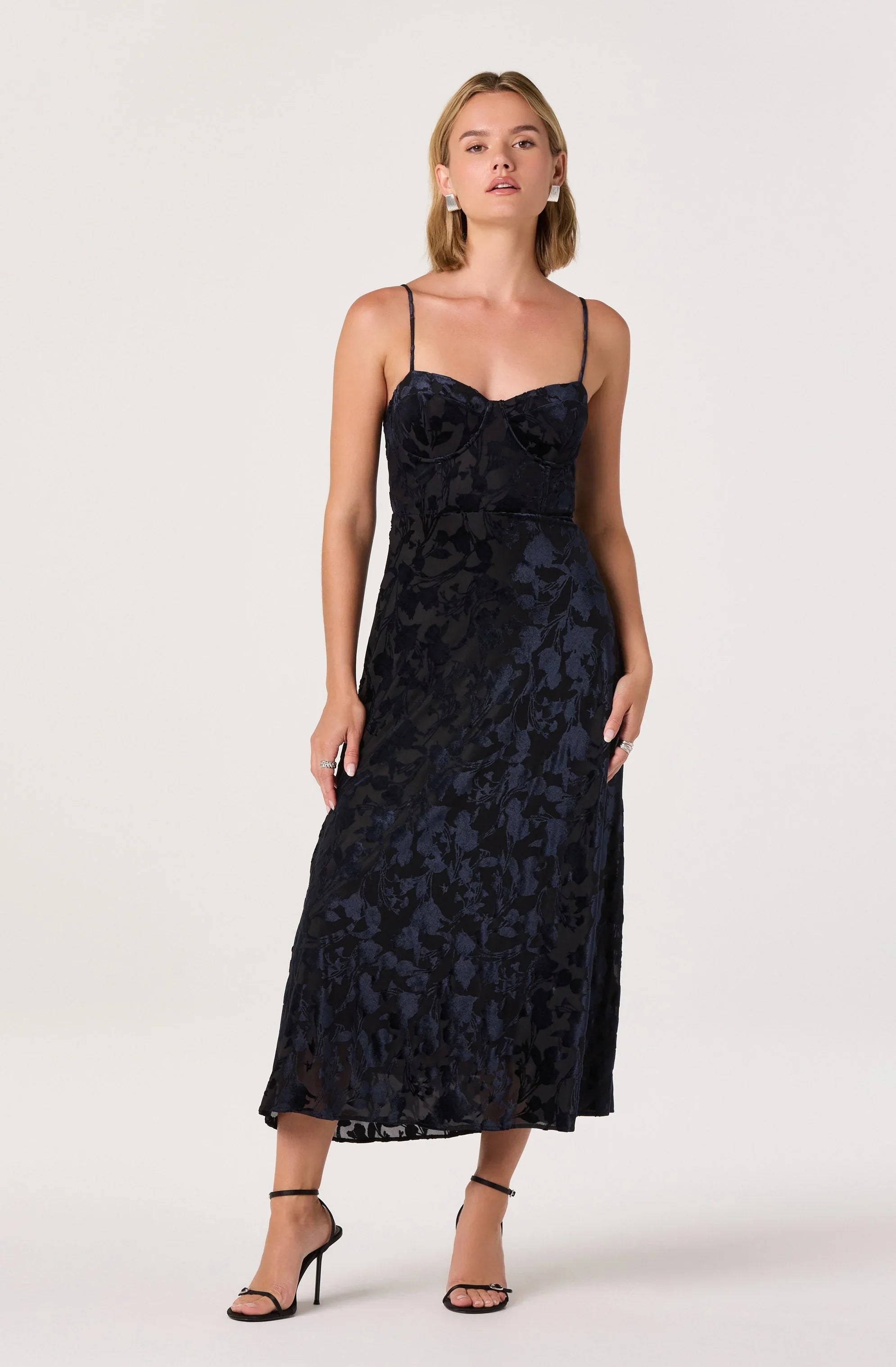 Lbruh Velvet Floral Burnout Bustier Midi Dress