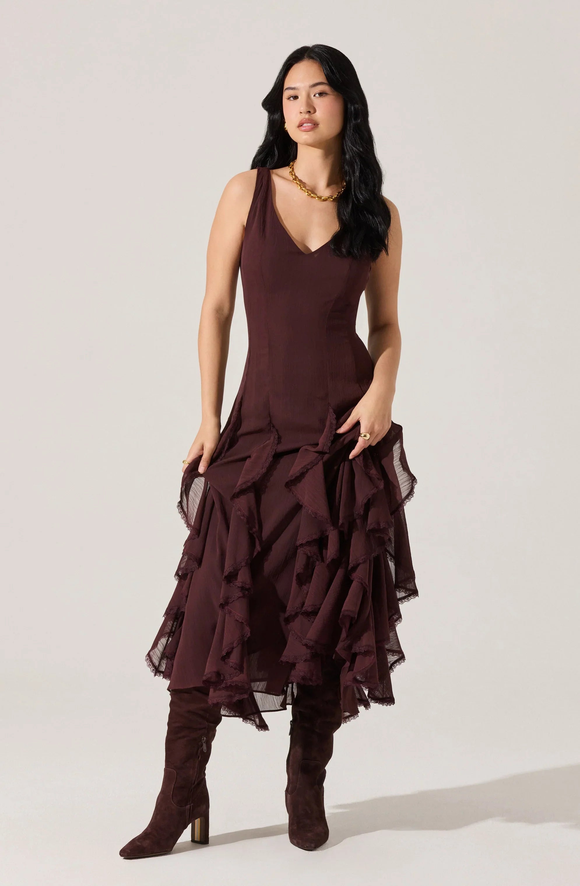 Lbruh Philomene V-Neck Ruffle Trim Dress