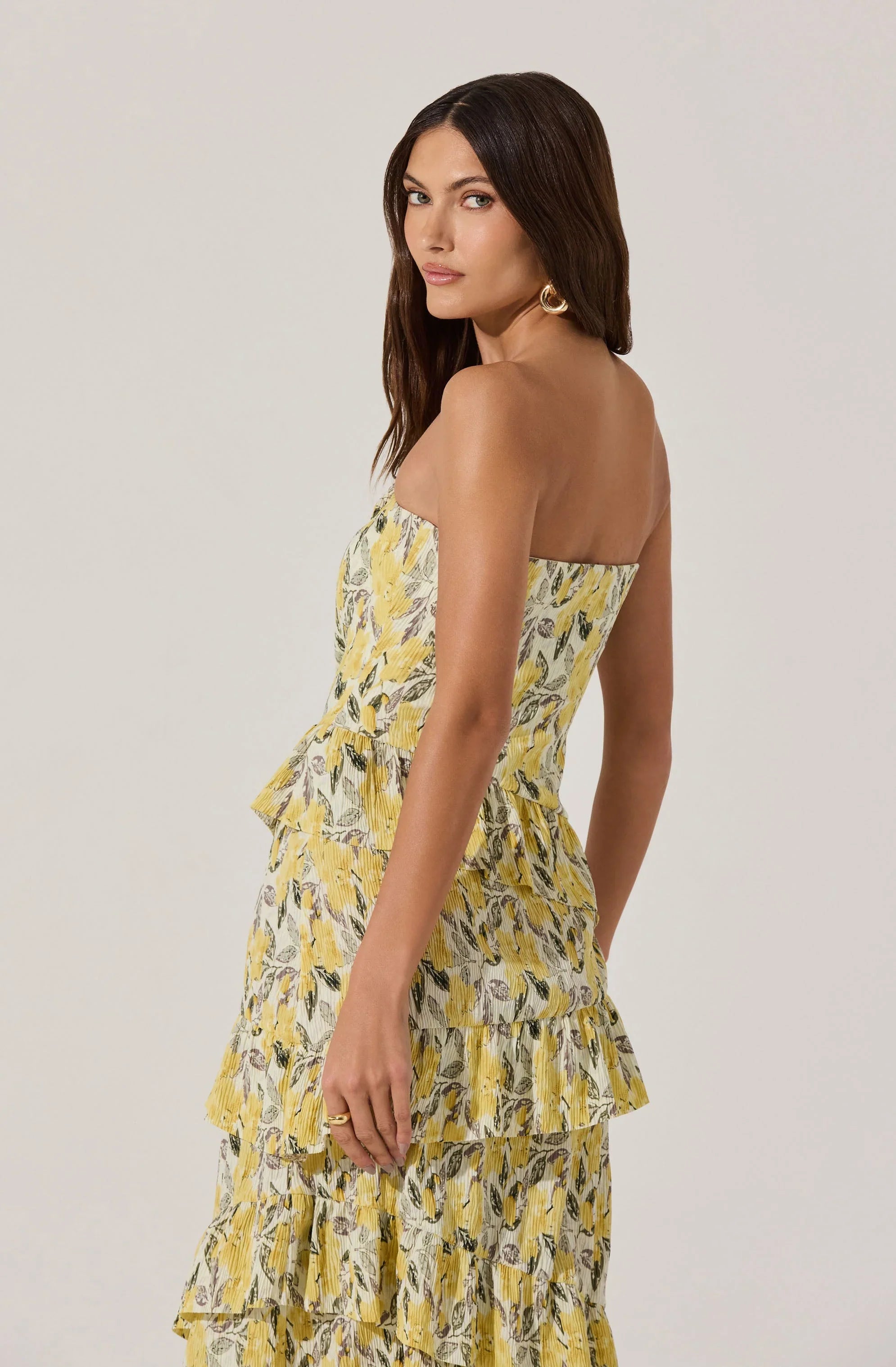 Lbruh Asymmetrical Tiered Ruffle Midi Dress